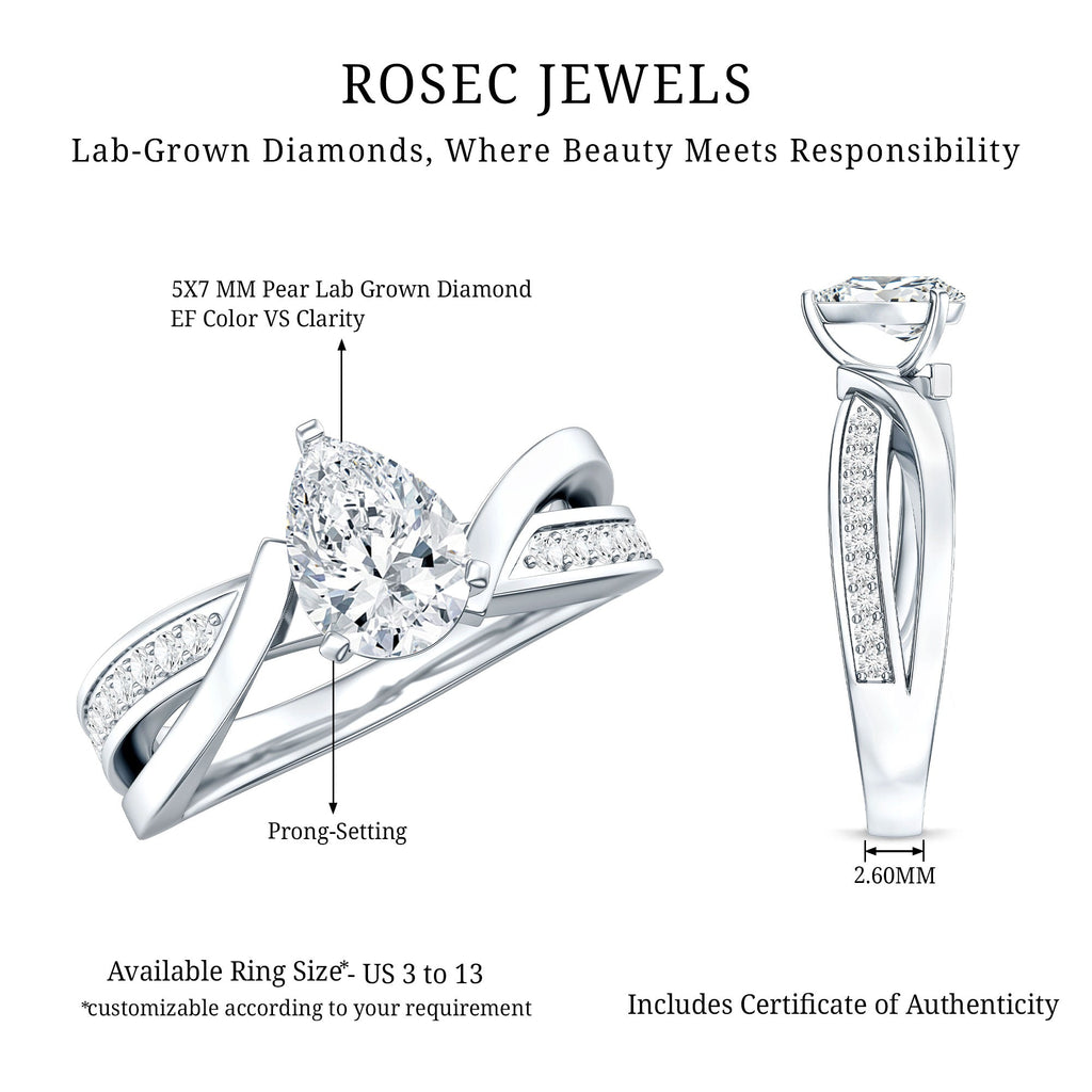 Certified 0.6 Carat Lab Grown Diamond Pear Shaped Engagement Ring