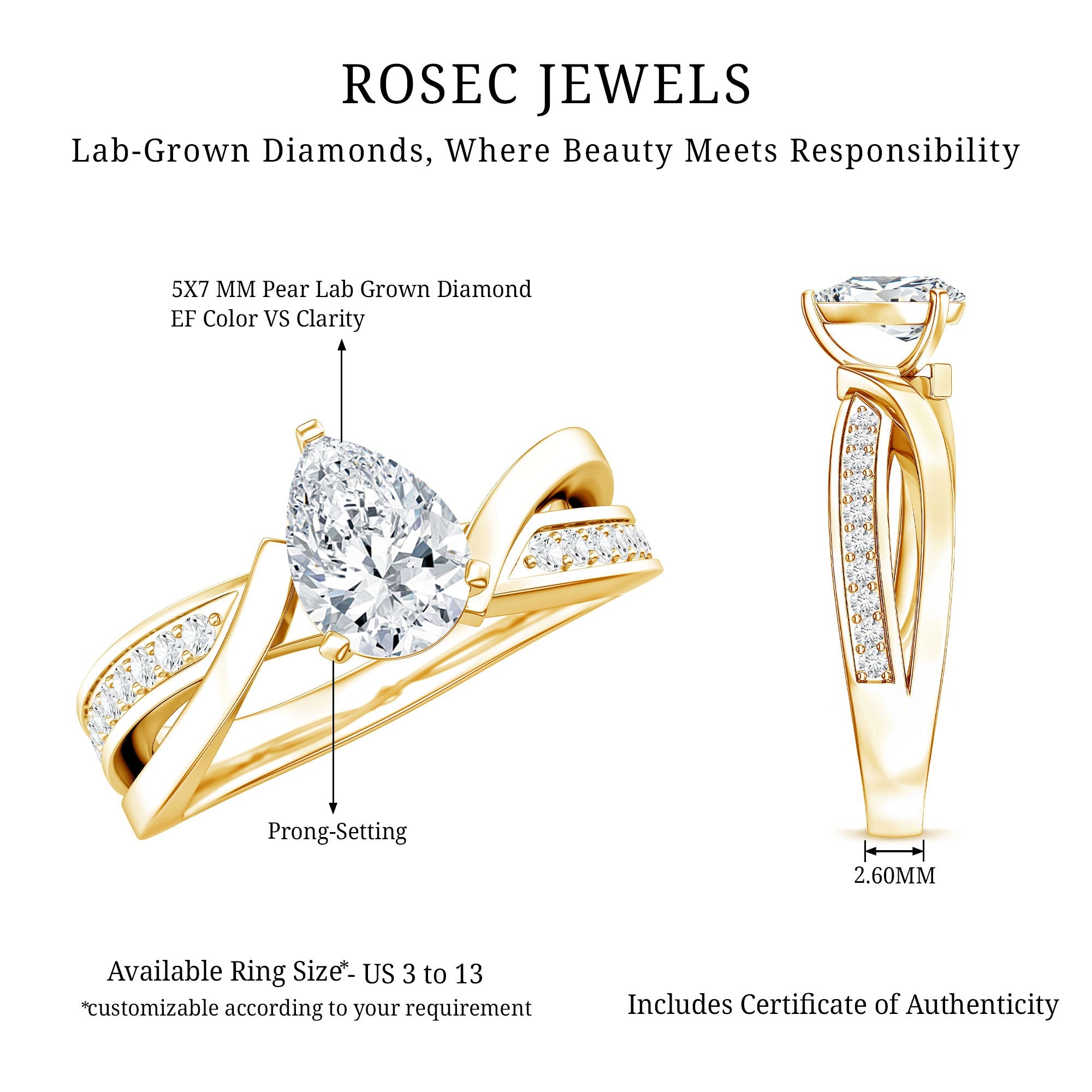 Certified 0.6 Carat Lab Grown Diamond Pear Shaped Engagement Ring