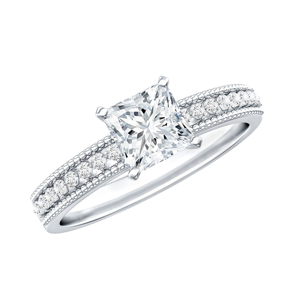 Certified 0.8 Carat Lab Grown Diamond Princess Cut Engagement Ring For Women