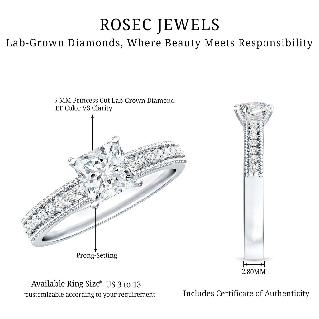 Certified 0.8 Carat Lab Grown Diamond Princess Cut Engagement Ring For Women