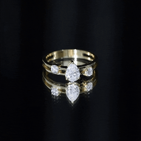 Lab Grown Diamond 0.6 Carat Teardrop Double Band Engagement Ring