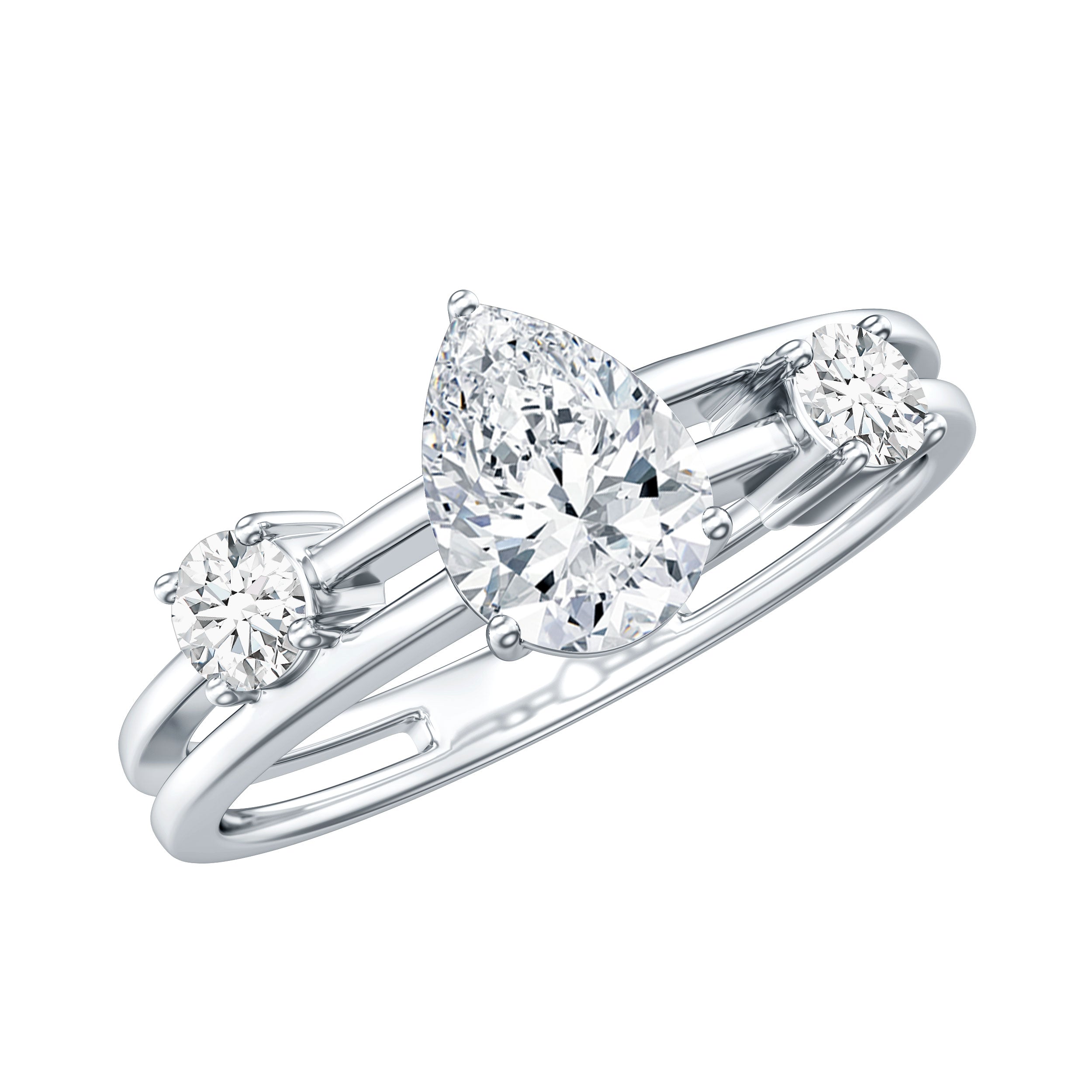 Lab Grown Diamond 0.6 Carat Teardrop Double Band Engagement Ring