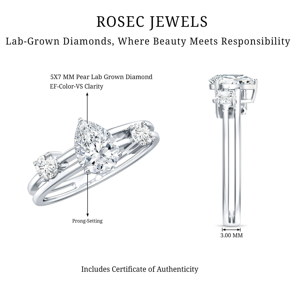 Lab Grown Diamond 0.6 Carat Teardrop Double Band Engagement Ring