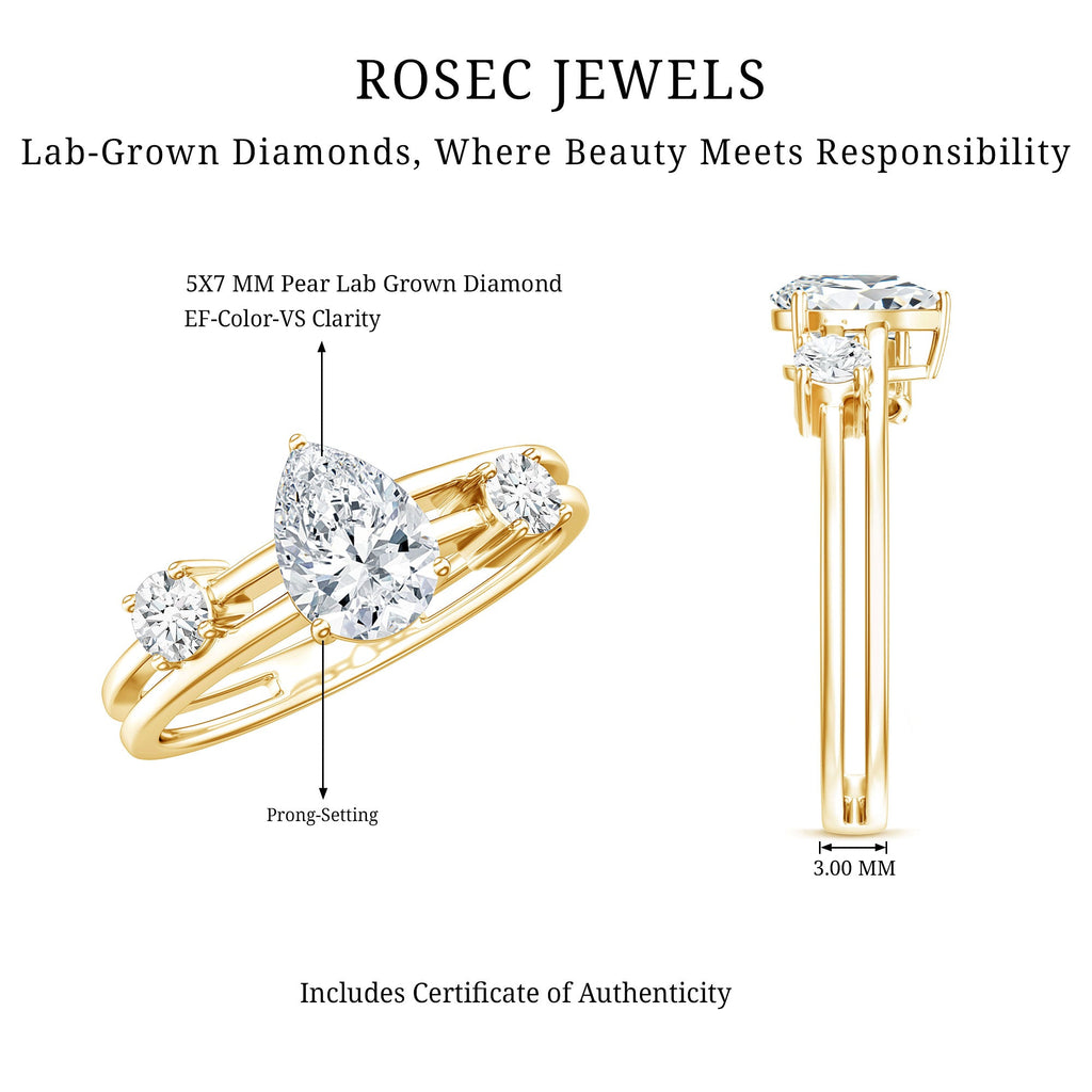Lab Grown Diamond 0.6 Carat Teardrop Double Band Engagement Ring
