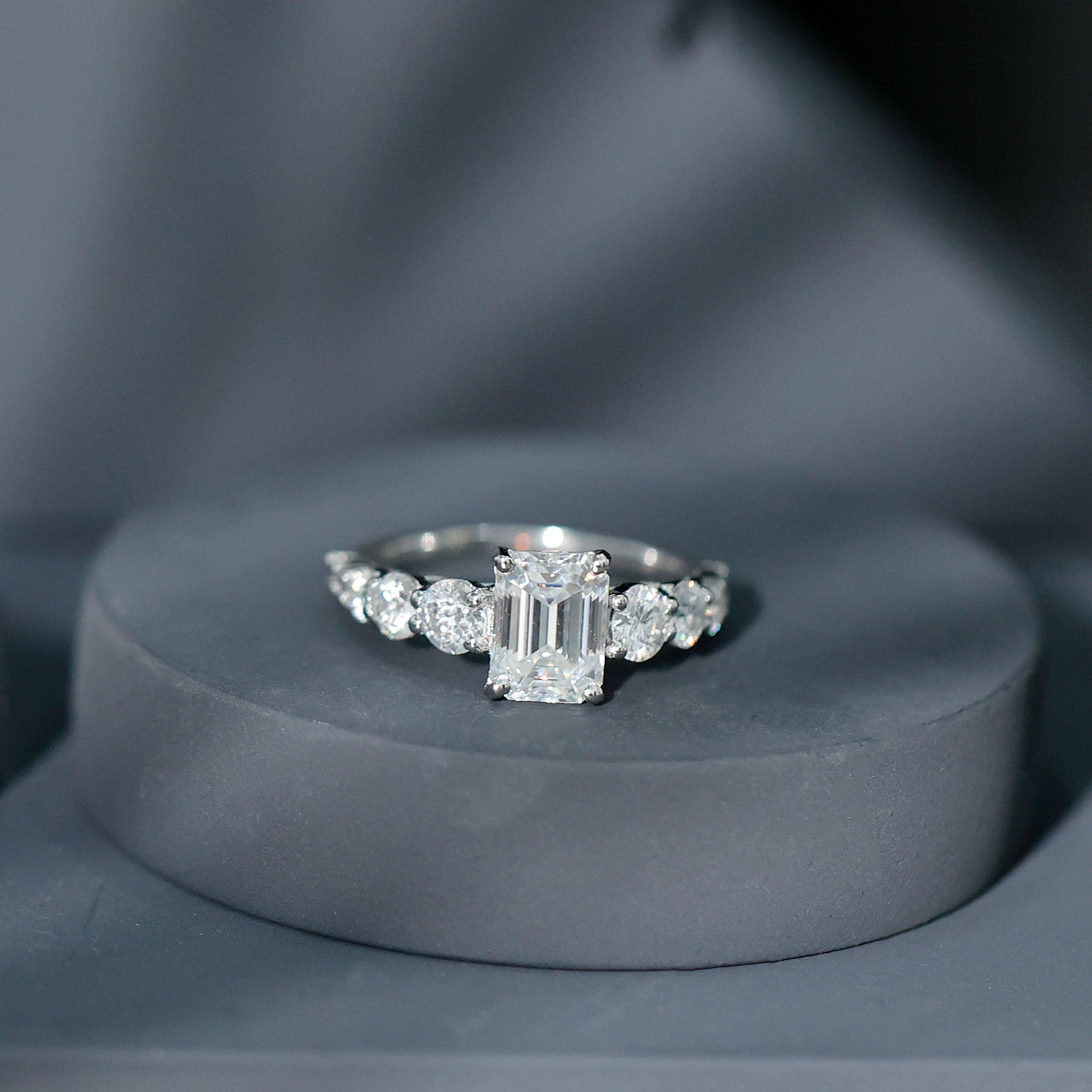 1.8 Carat Lab Grown Diamond Emerald Cut Engagement Ring With Side Stones