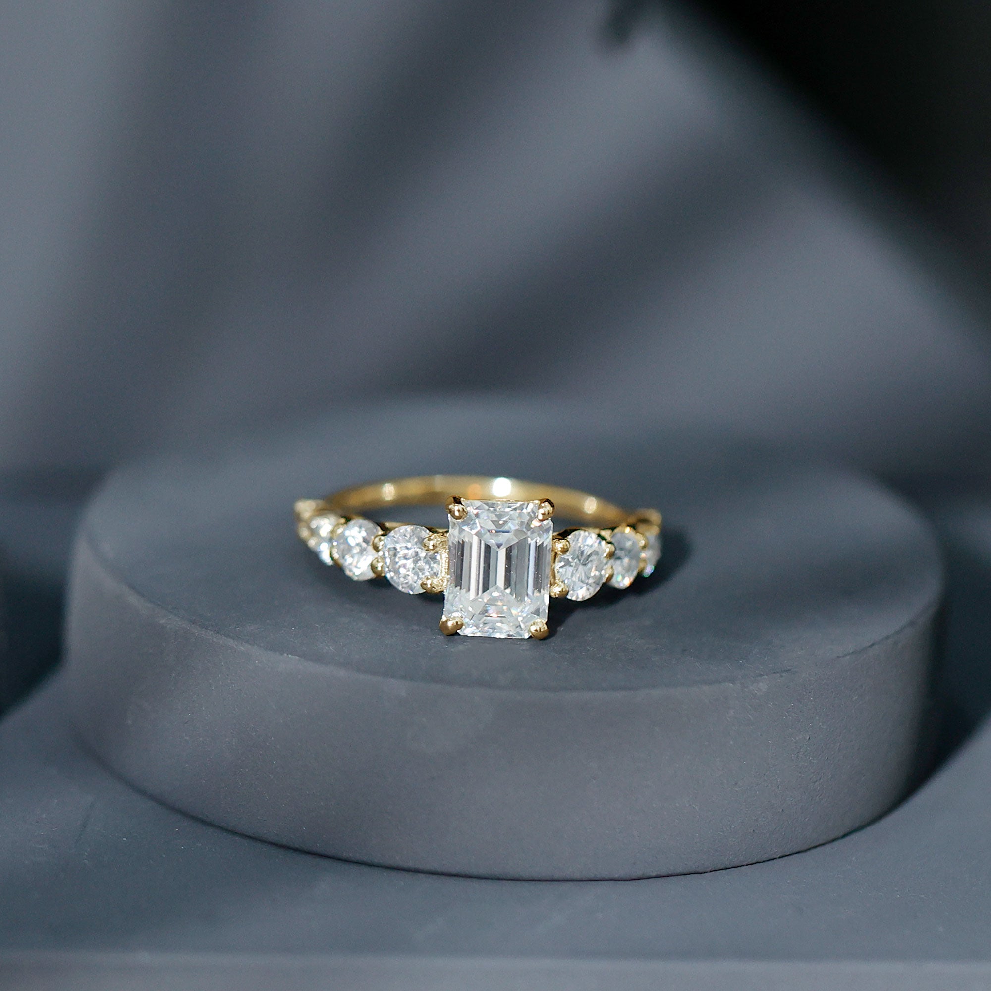 1.8 Carat Lab Grown Diamond Emerald Cut Engagement Ring With Side Stones
