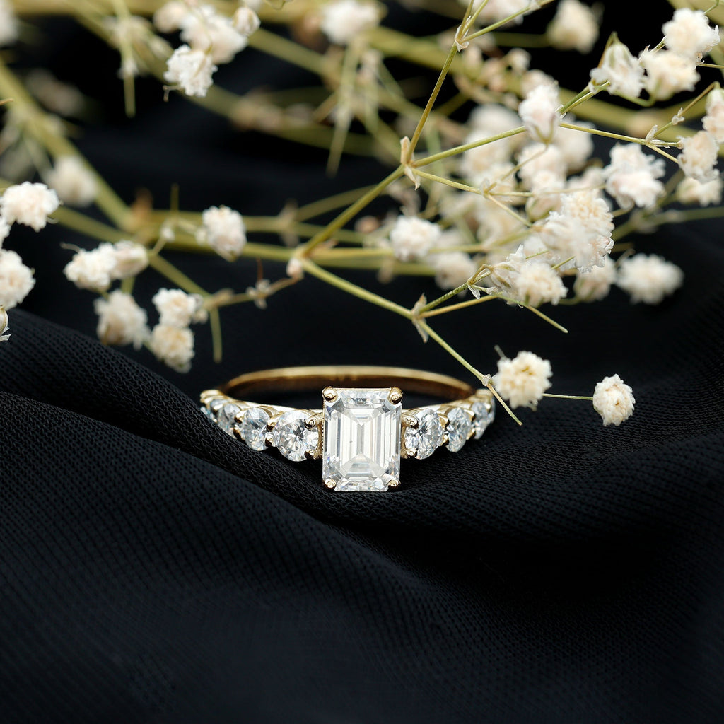 1.8 Carat Lab Grown Diamond Emerald Cut Engagement Ring With Side Stones