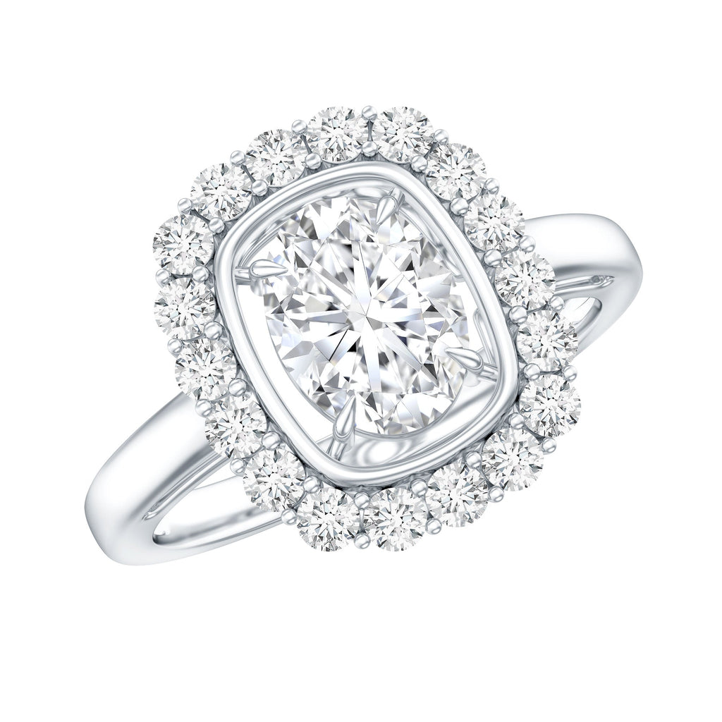 Certified 1.2 Carat Oval Lab Grown Diamond Halo Engagement Ring