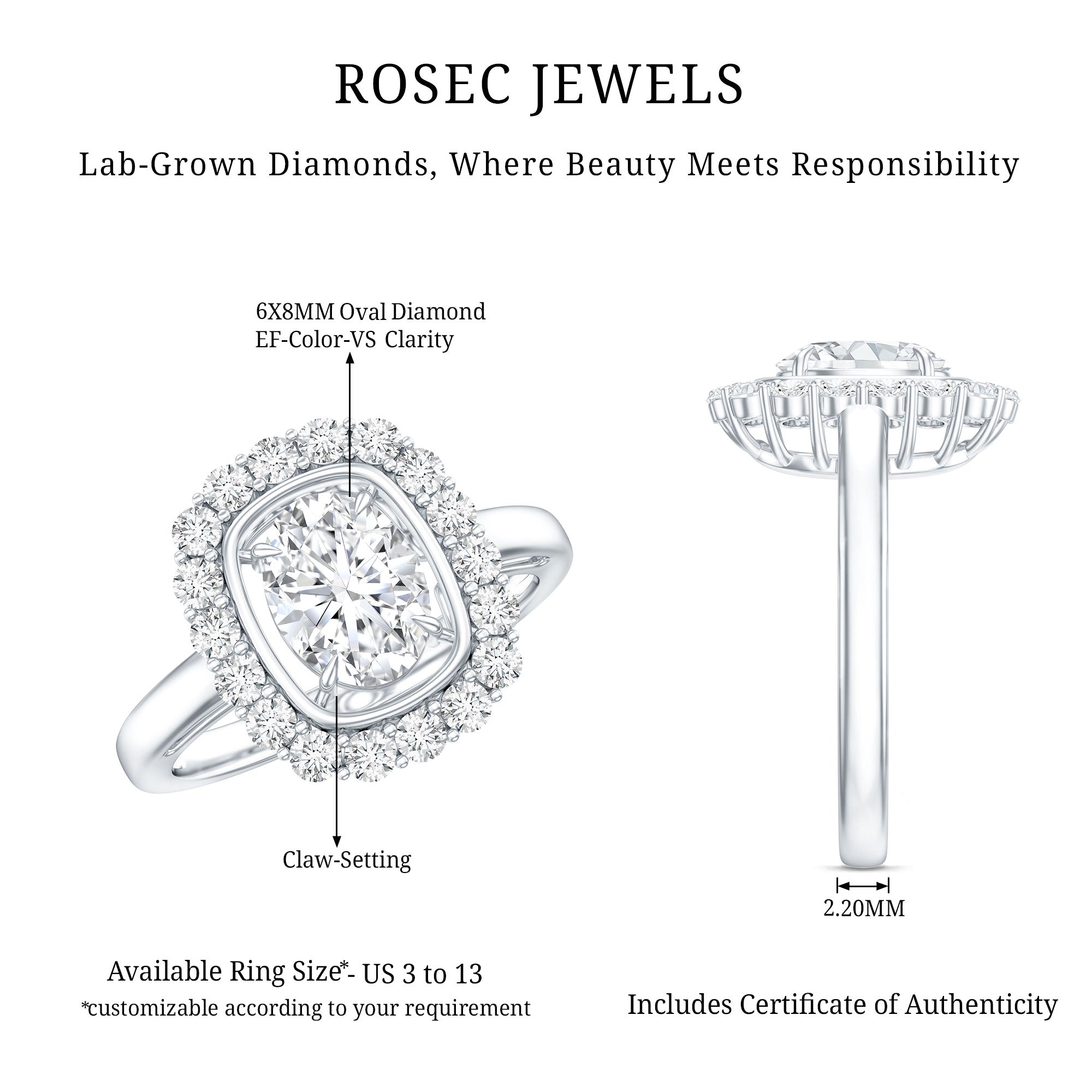 Certified 1.2 Carat Oval Lab Grown Diamond Halo Engagement Ring