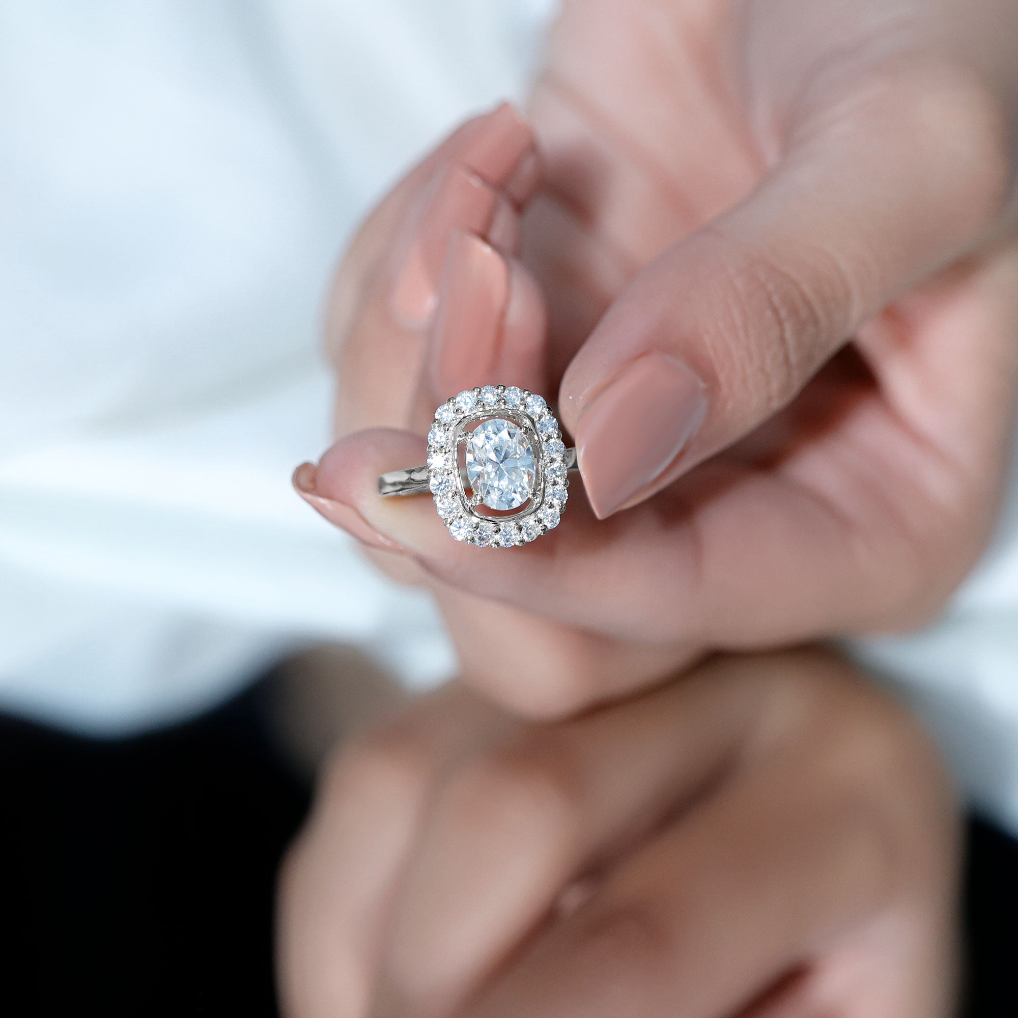 Certified 1.2 Carat Oval Lab Grown Diamond Halo Engagement Ring
