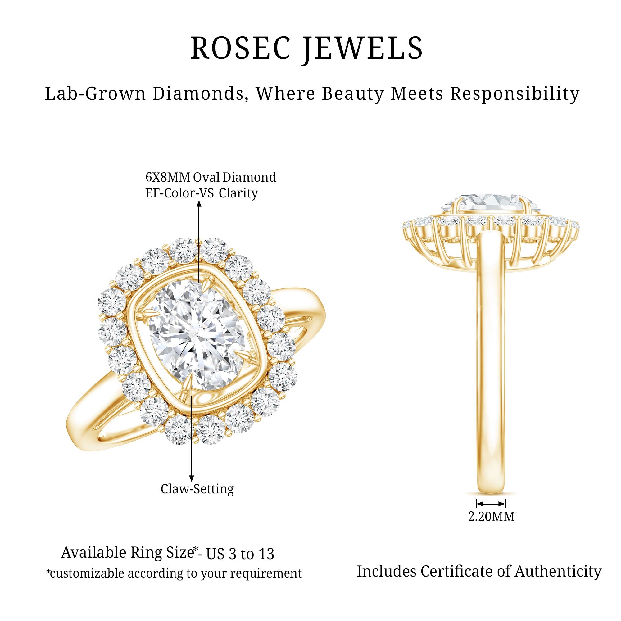 Certified 1.2 Carat Oval Lab Grown Diamond Halo Engagement Ring