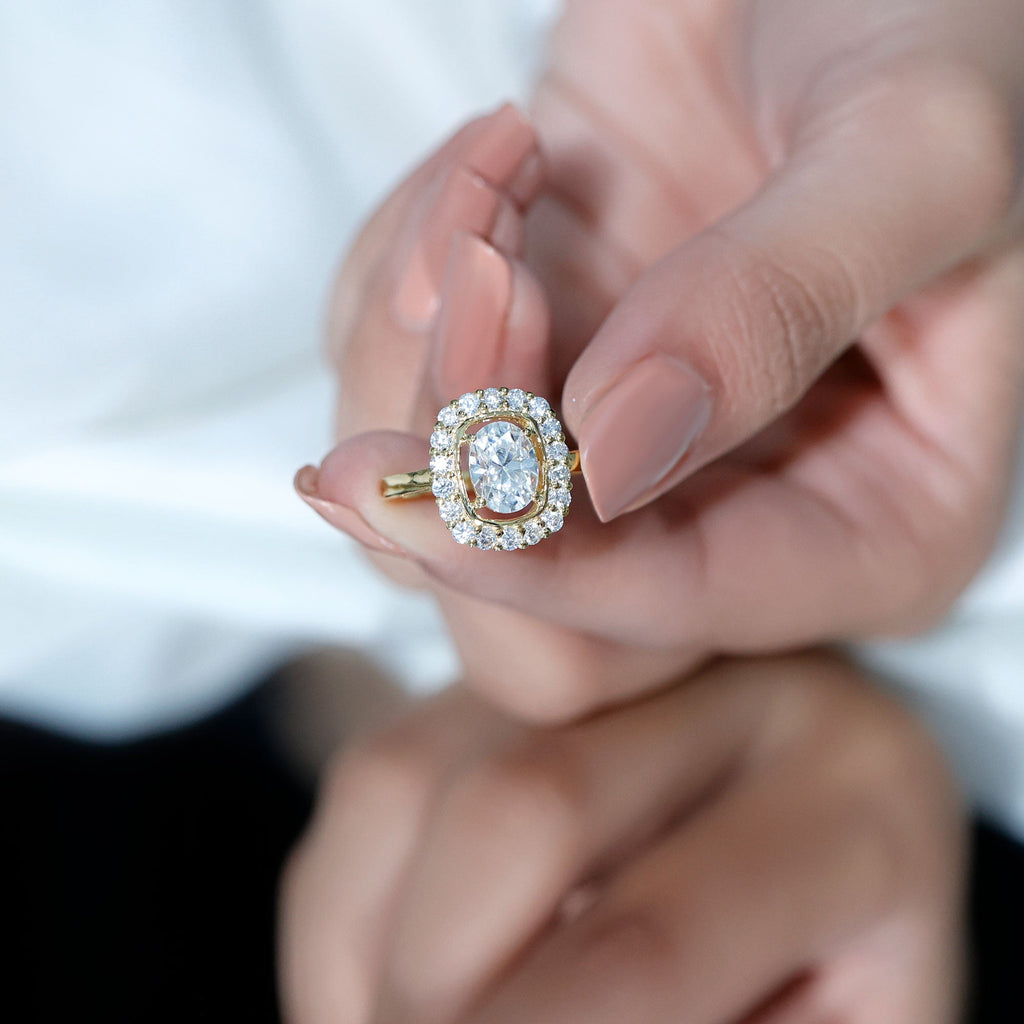 Certified 1.2 Carat Oval Lab Grown Diamond Halo Engagement Ring