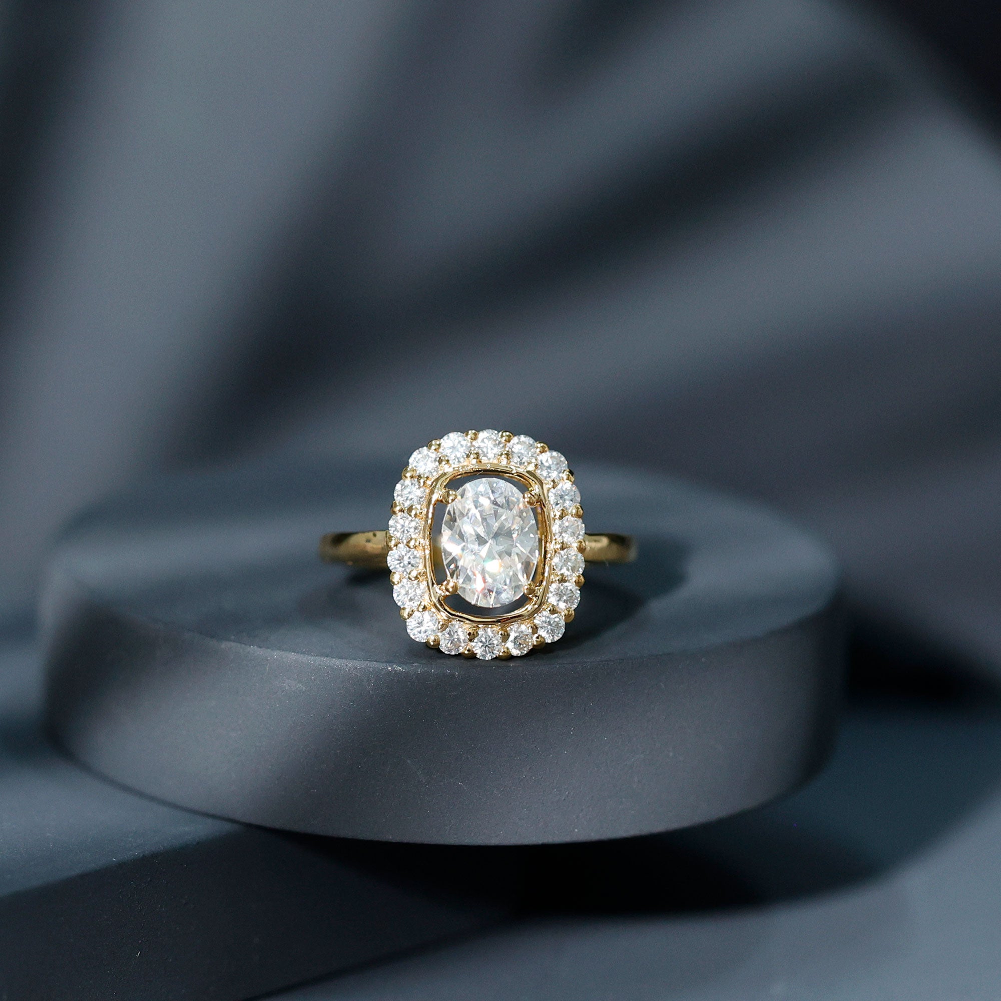 Certified 1.2 Carat Oval Lab Grown Diamond Halo Engagement Ring