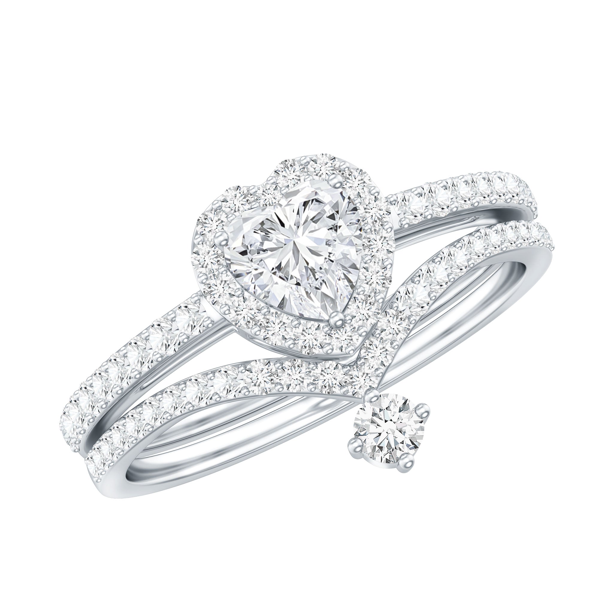 Certified 0.5 Carat Lab Grown Diamond Heart Bridal Ring Set