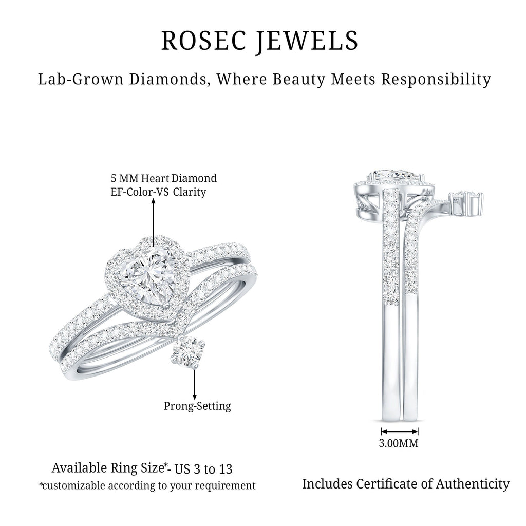 Certified 0.5 Carat Lab Grown Diamond Heart Bridal Ring Set