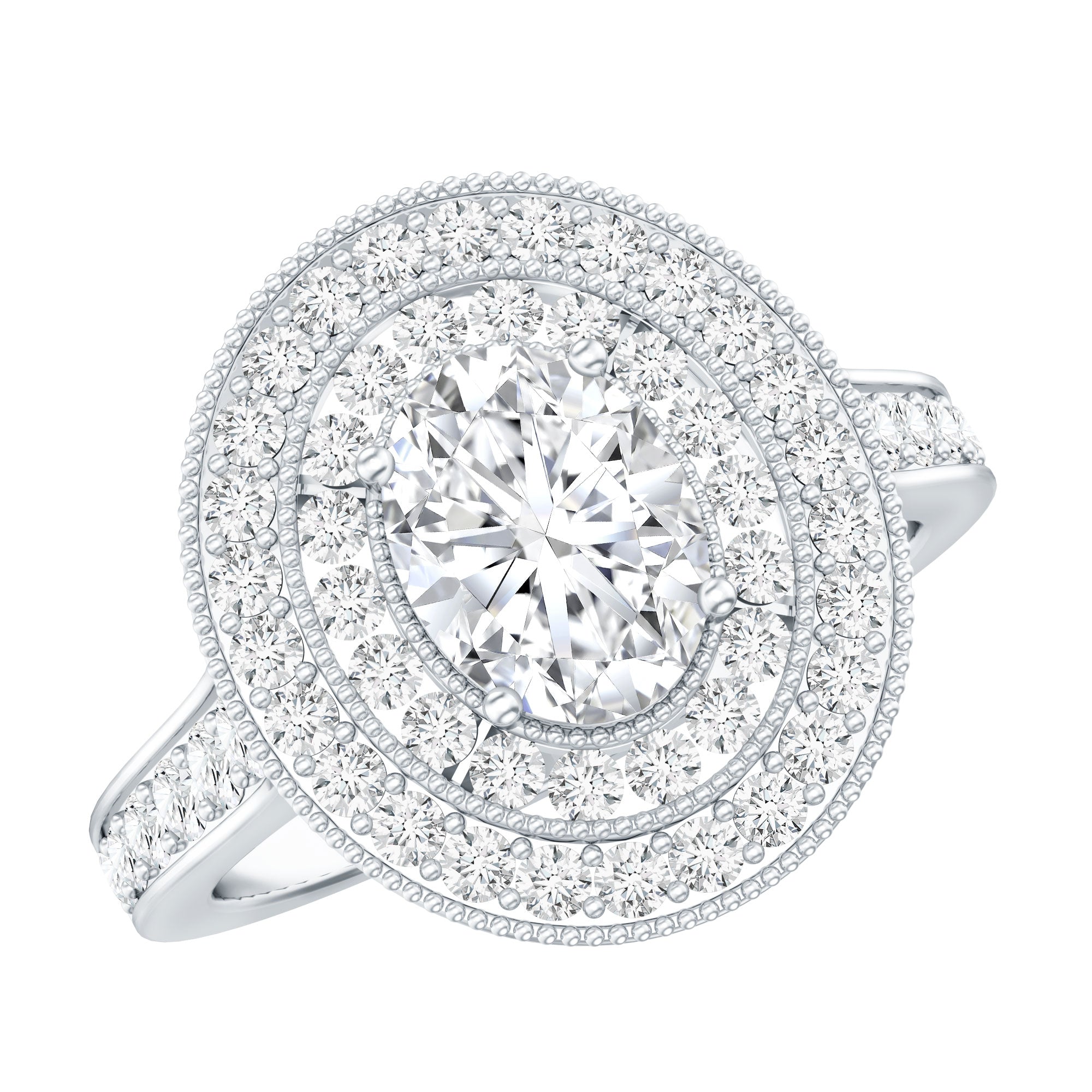 Certified 1.2 Carat Oval Lab Grown Diamond Double Halo Engagement Ring