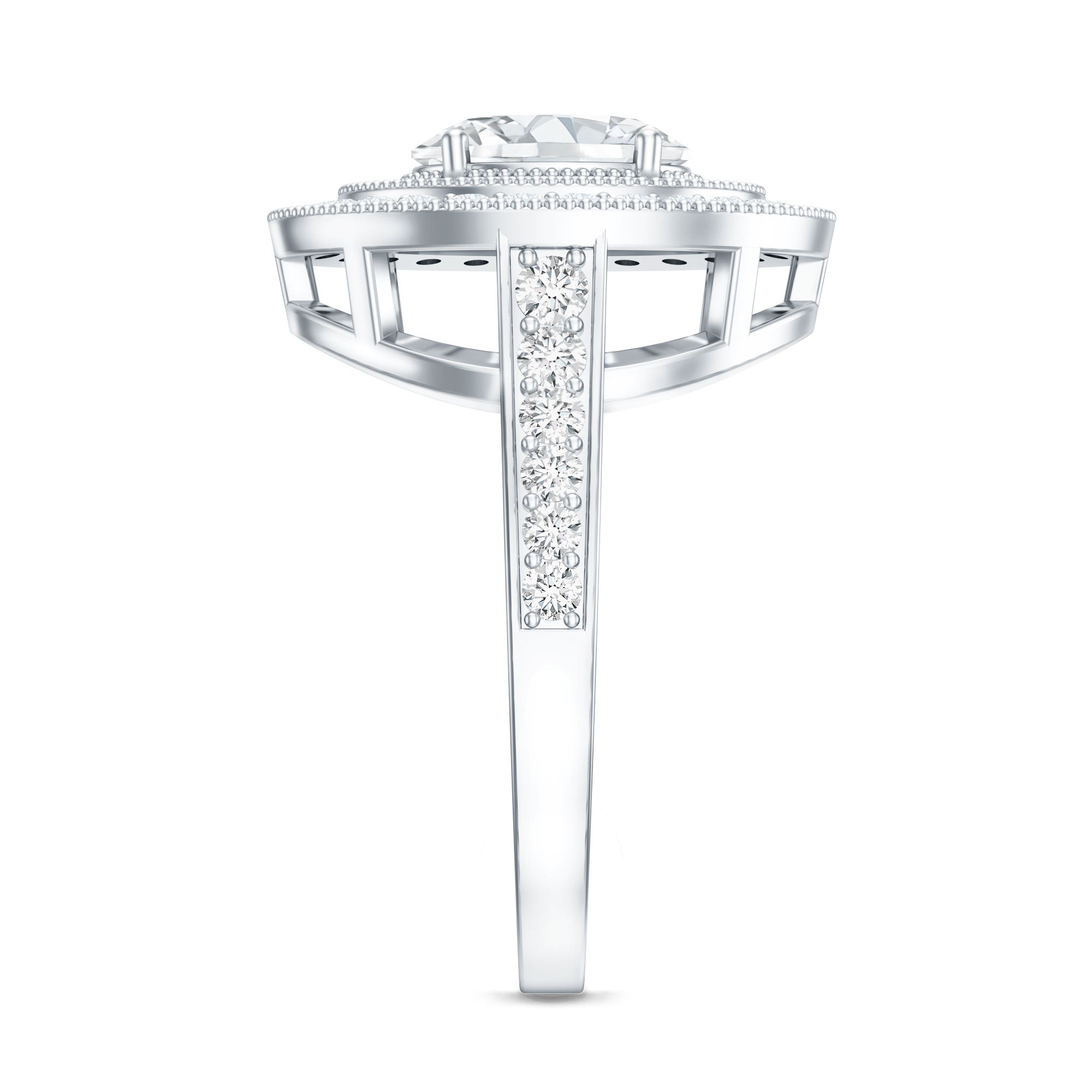 Certified 1.2 Carat Oval Lab Grown Diamond Double Halo Engagement Ring
