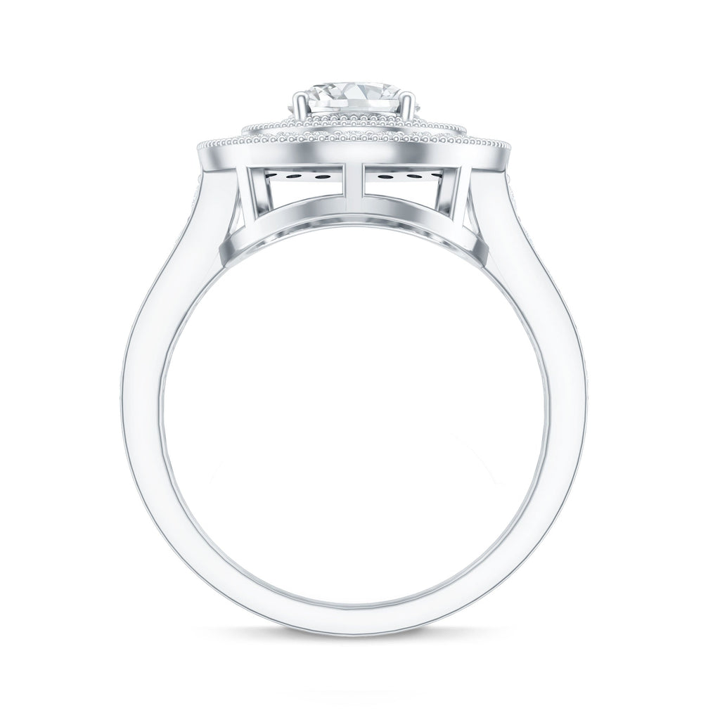 Certified 1.2 Carat Oval Lab Grown Diamond Double Halo Engagement Ring