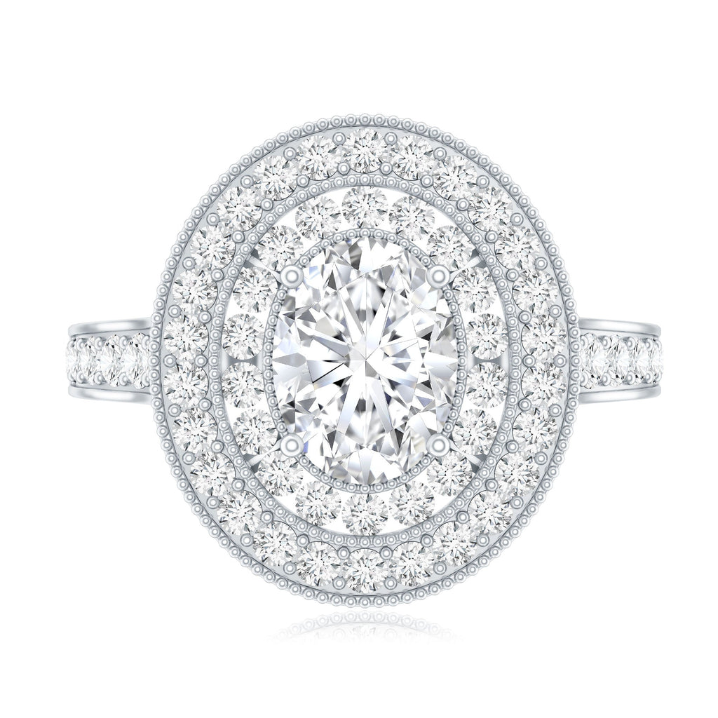 Certified 1.2 Carat Oval Lab Grown Diamond Double Halo Engagement Ring