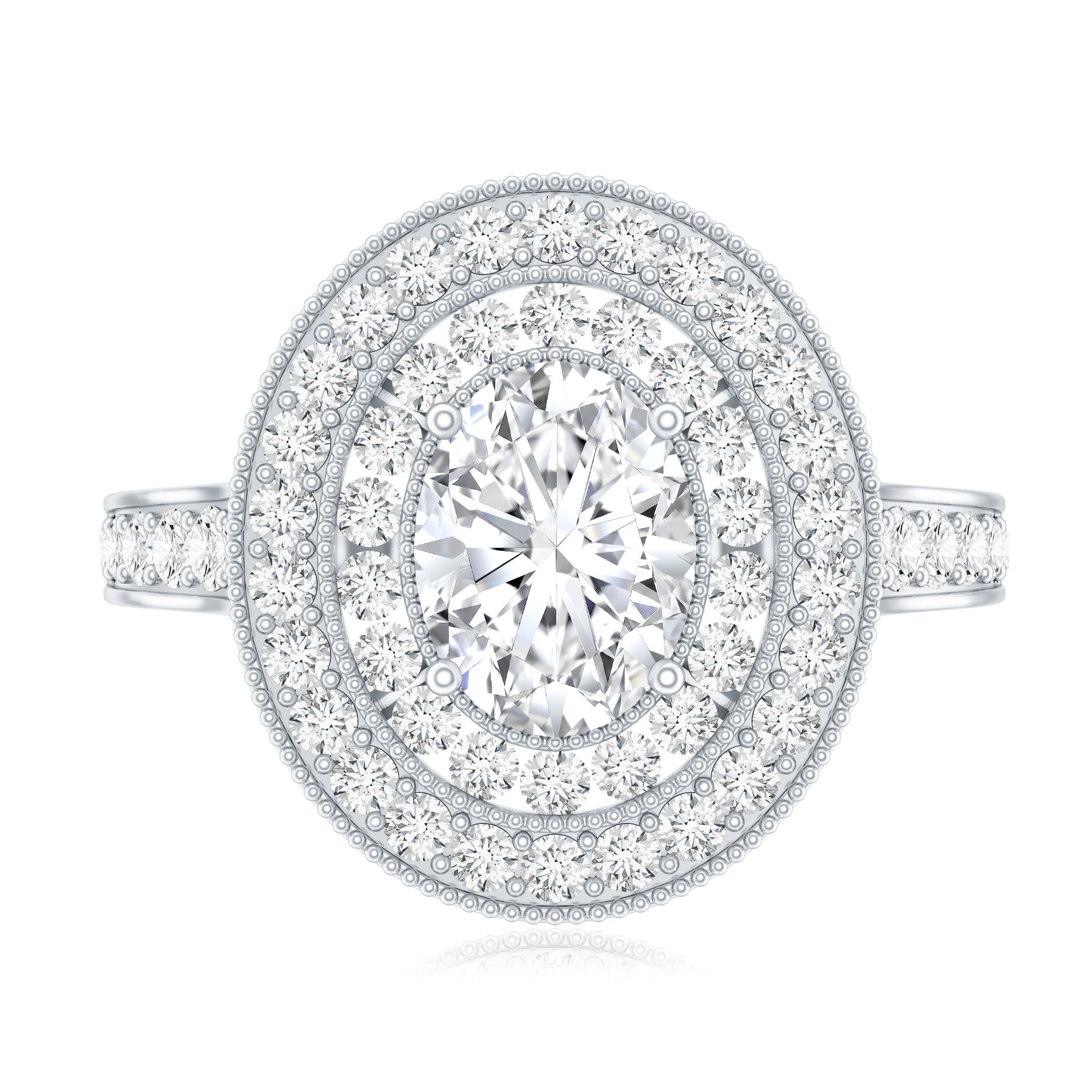 Certified 1.2 Carat Oval Lab Grown Diamond Double Halo Engagement Ring