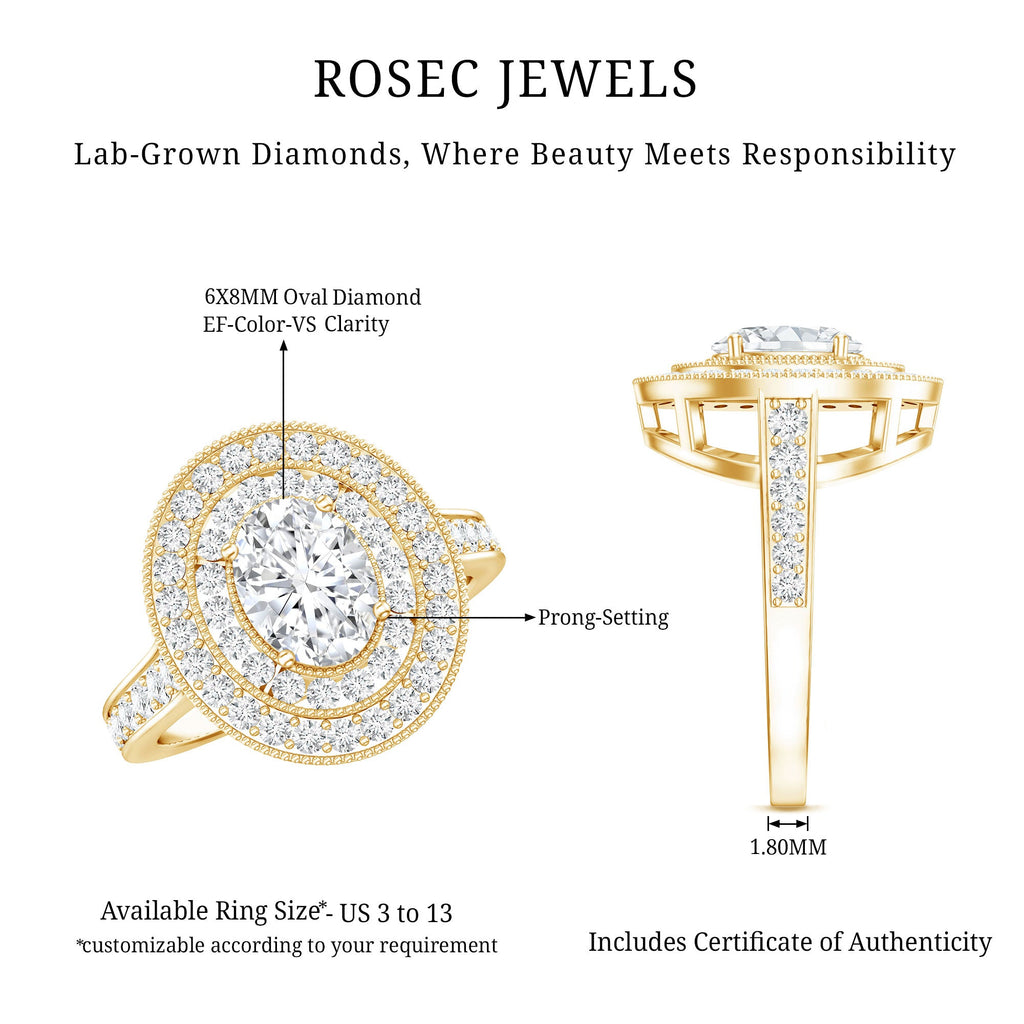 Certified 1.2 Carat Oval Lab Grown Diamond Double Halo Engagement Ring