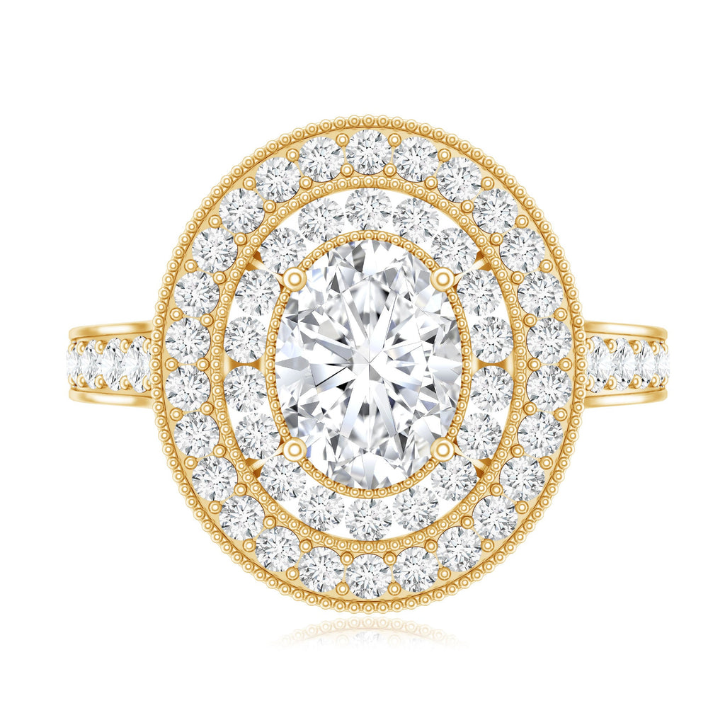 Certified 1.2 Carat Oval Lab Grown Diamond Double Halo Engagement Ring