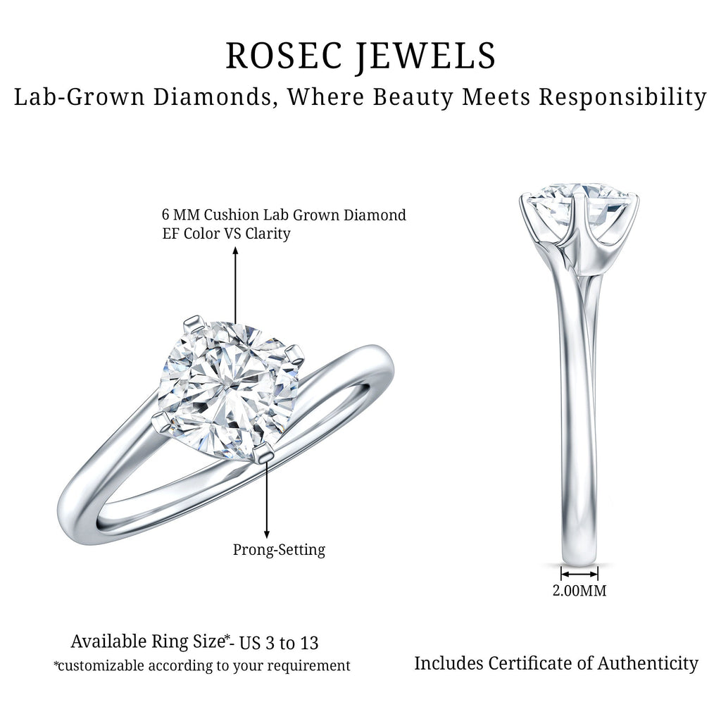 Certified 1.7 Carat Cushion Lab Grown Diamond Solitaire Engagement Ring