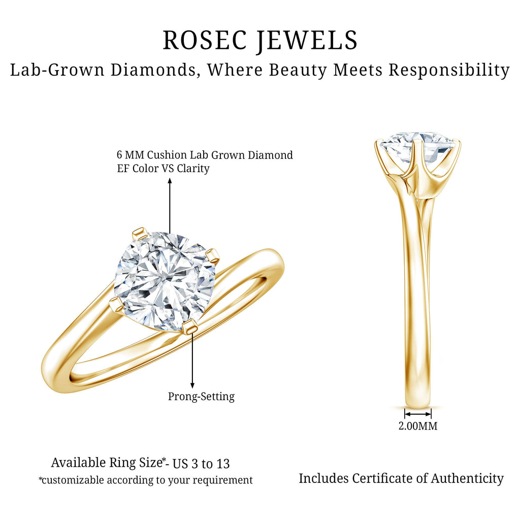 Certified 1.7 Carat Cushion Lab Grown Diamond Solitaire Engagement Ring