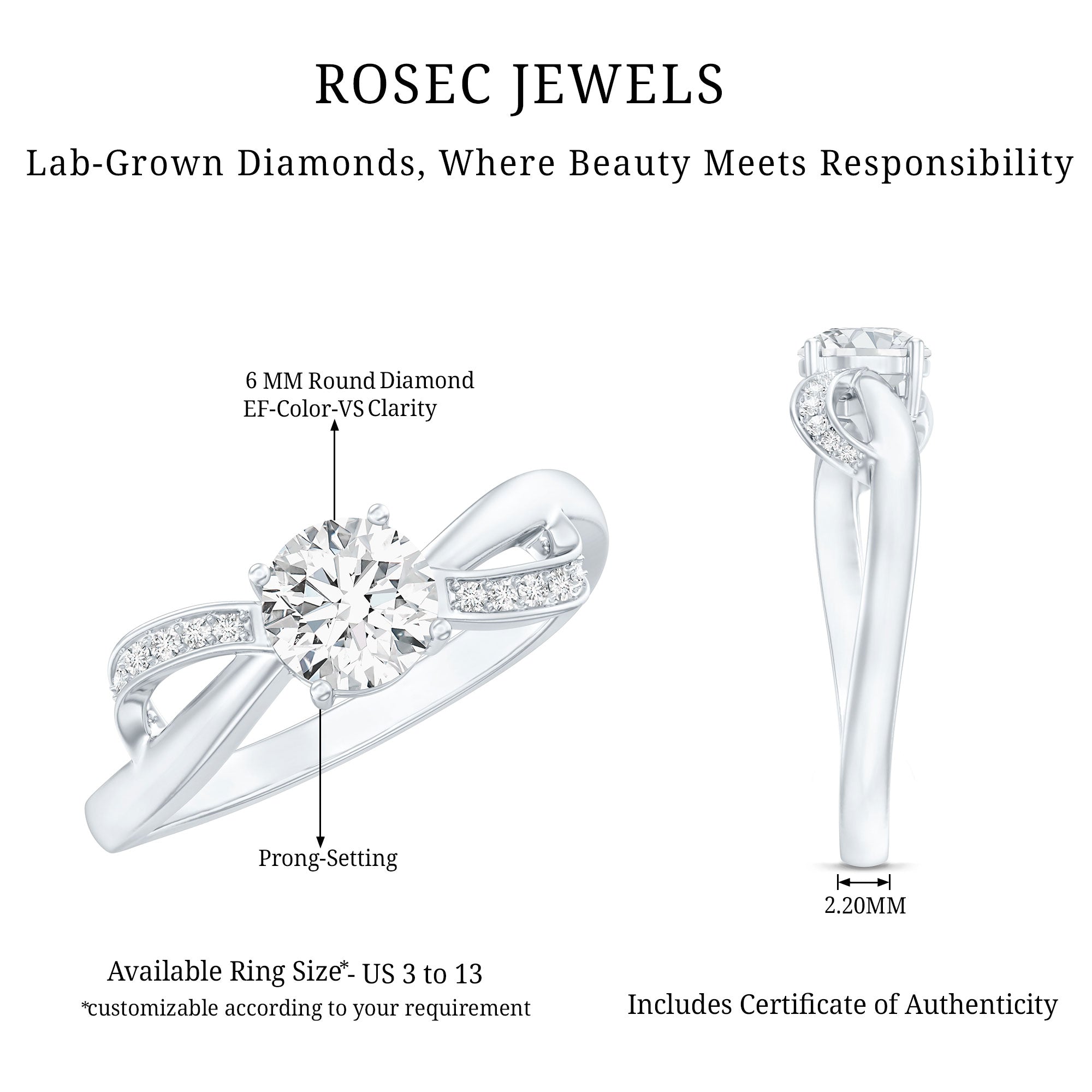 Certified 0.9 Carat Lab Grown Diamond Infinity Engagement Ring