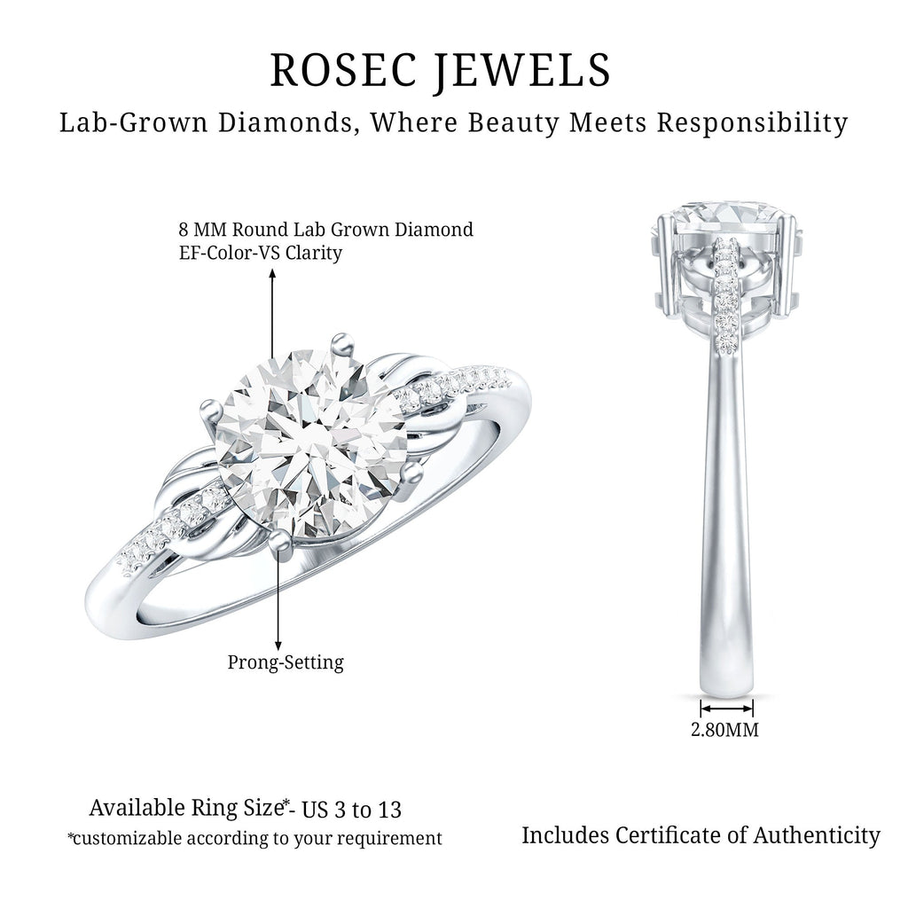 Certified 2 Carat Round Lab Grown Diamond Unique Engagement Ring