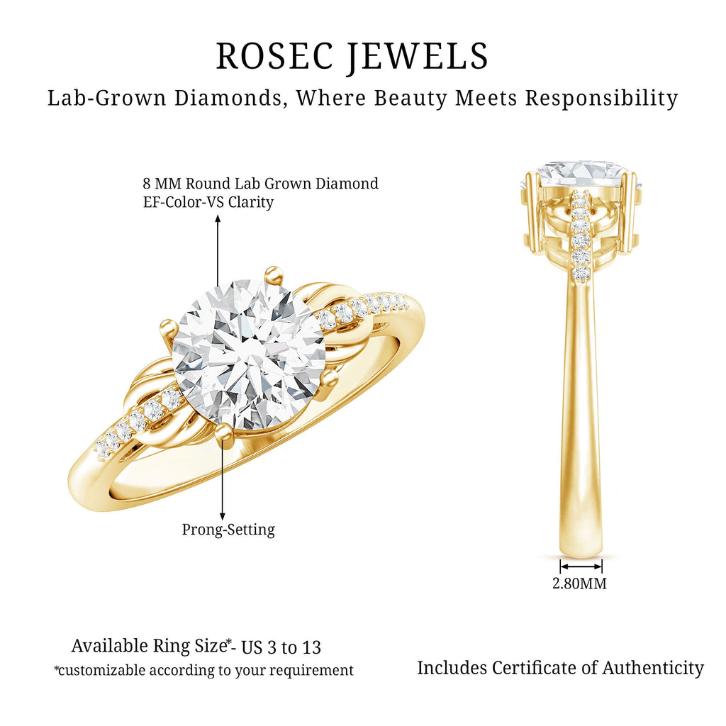 Certified 2 Carat Round Lab Grown Diamond Unique Engagement Ring