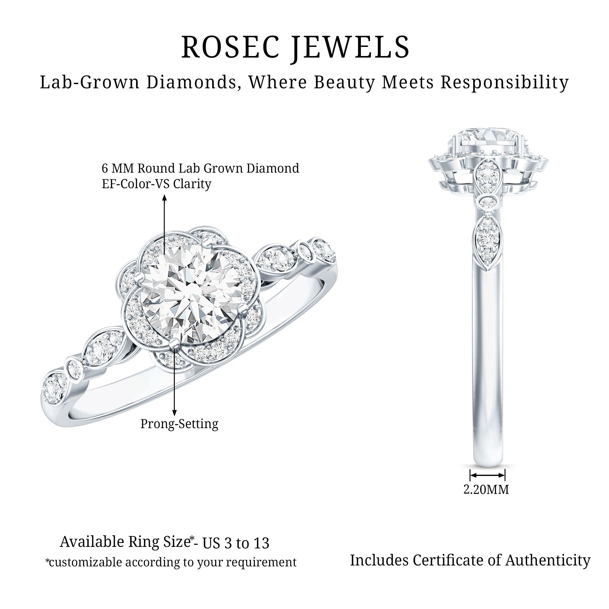 Certified Lab Grown 0.9 Carat Diamond Nature Engagement Ring
