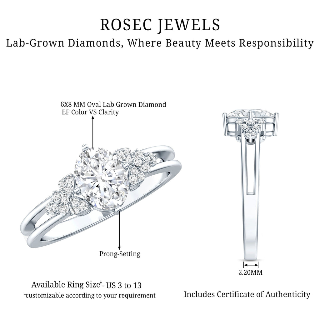 Certified 1.2 Carat Lab Grown Oval Diamond Designer Engagement Ring