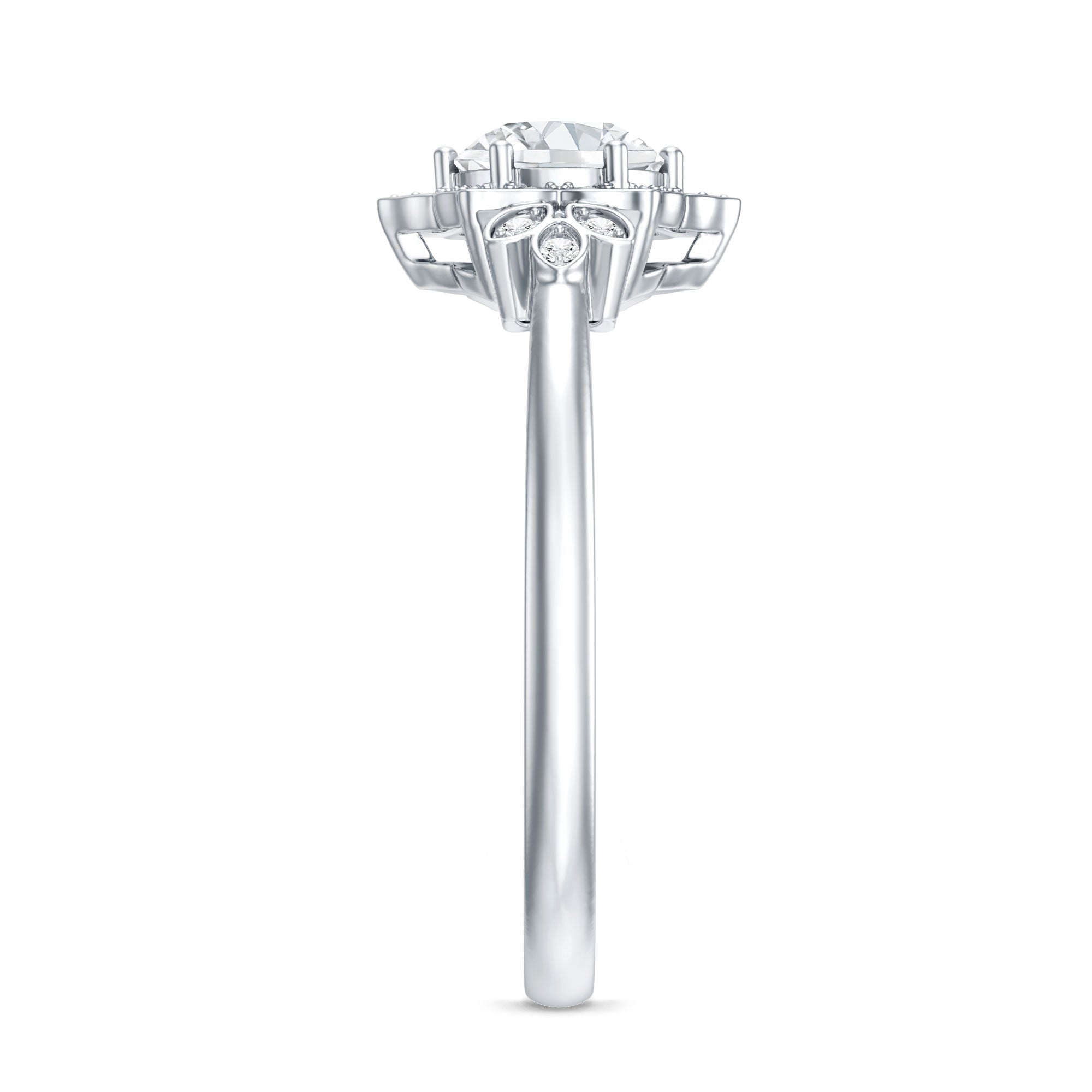 Certified Lab Grown Diamond Art Deco Flower Engagement Ring