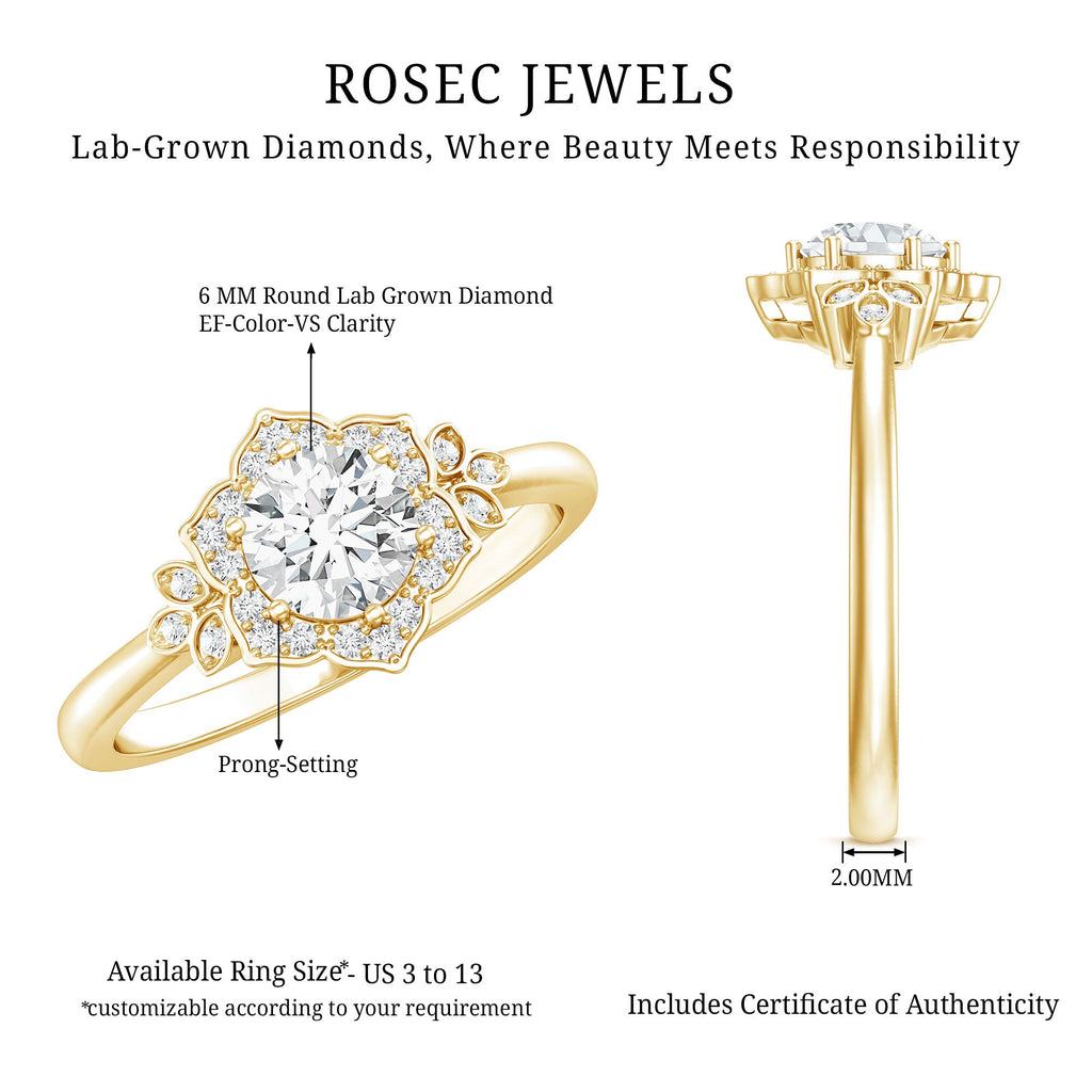 Certified Lab Grown Diamond Art Deco Flower Engagement Ring