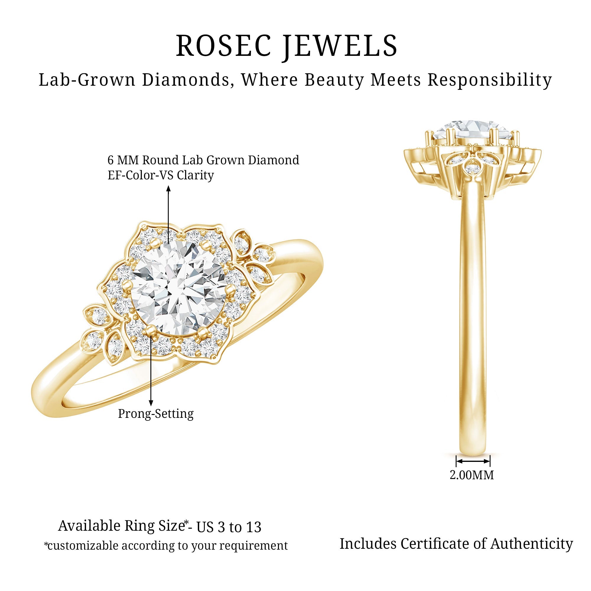 Certified Lab Grown Diamond Art Deco Flower Engagement Ring