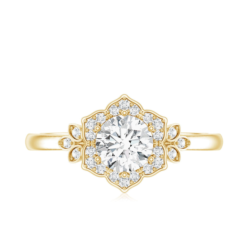 Certified Lab Grown Diamond Art Deco Flower Engagement Ring