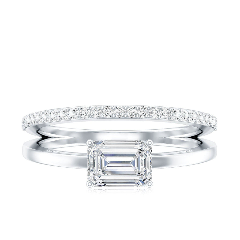 1.8 Carat Emerald Cut Lab Grown Diamond Double Band Engagement Ring