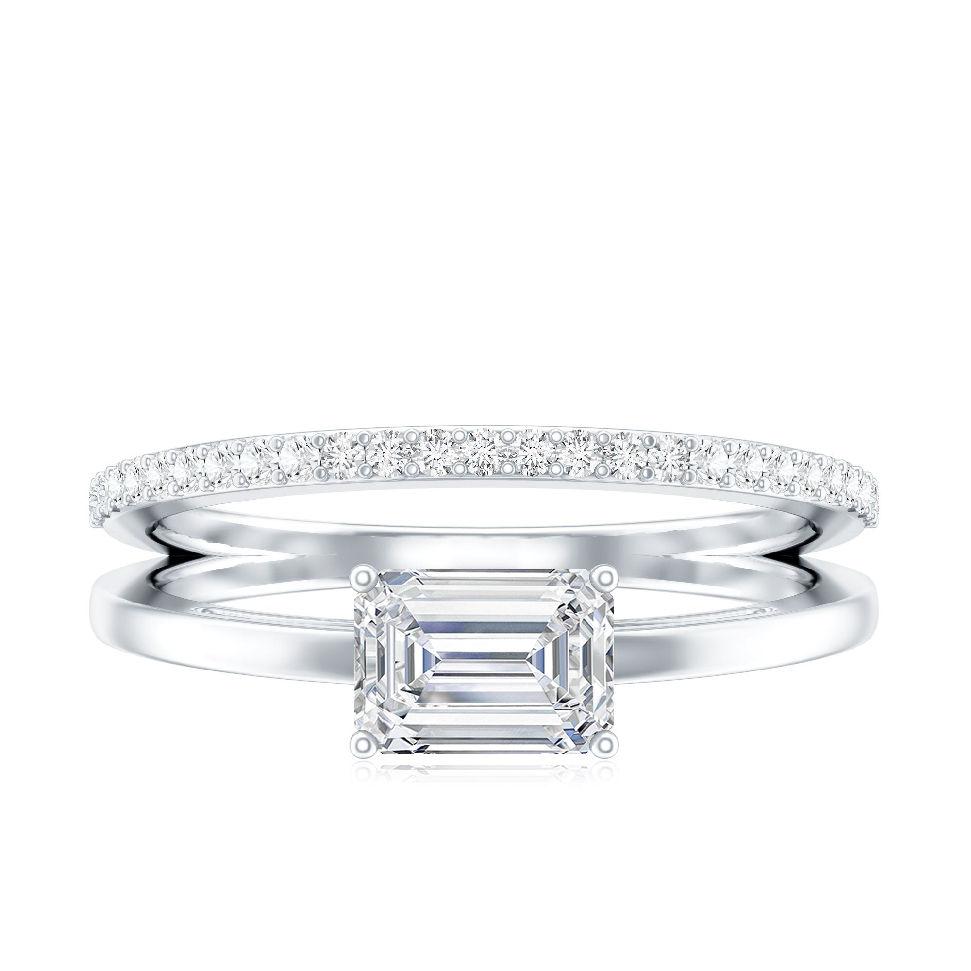 1.8 Carat Emerald Cut Lab Grown Diamond Double Band Engagement Ring