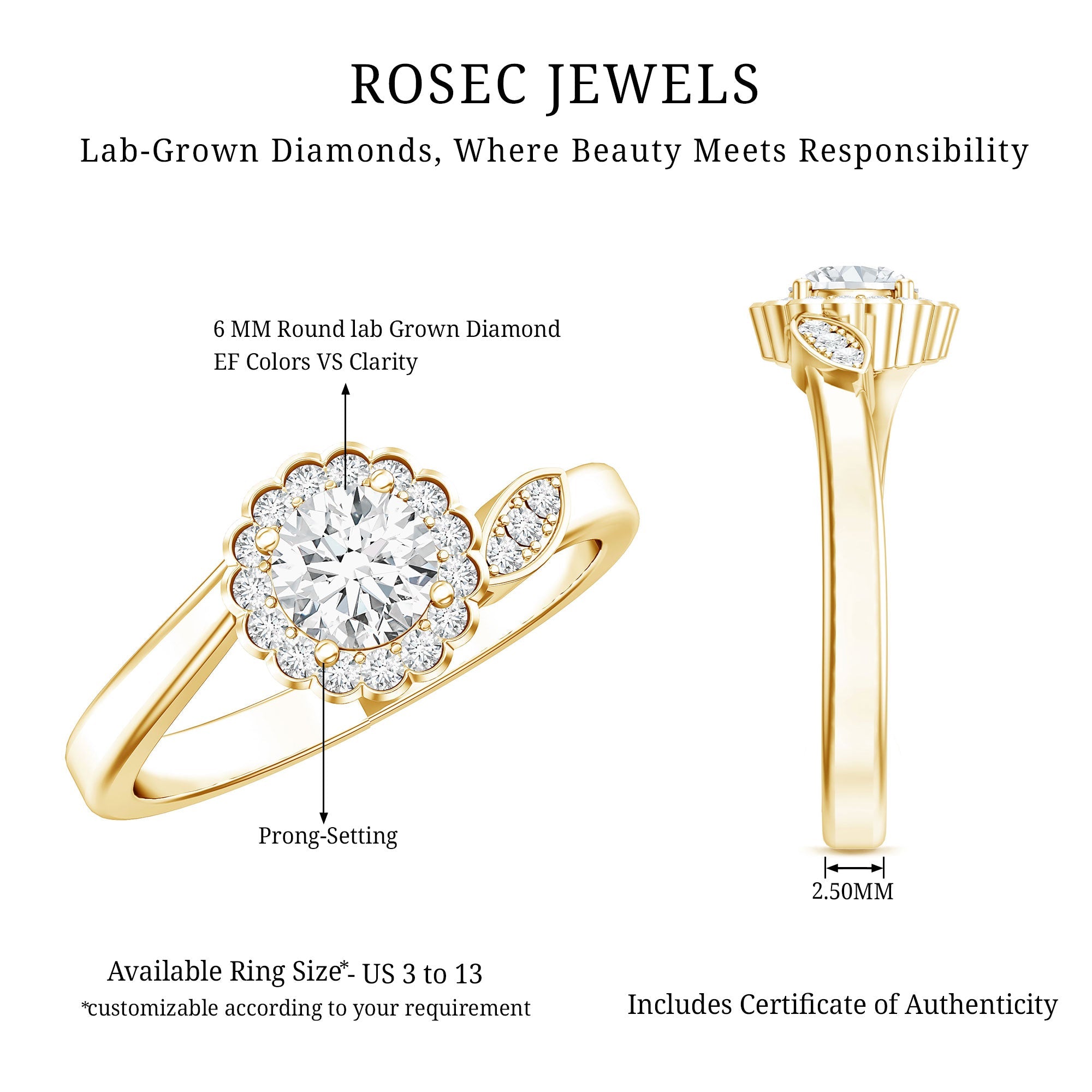 Certified 0.9 Carat Lab Grown Diamond Floral Engagement Ring