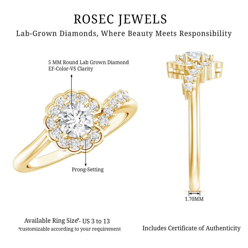 Certified 0.4 Carat Lab Grown Diamond Nature Inspired Engagement Ring