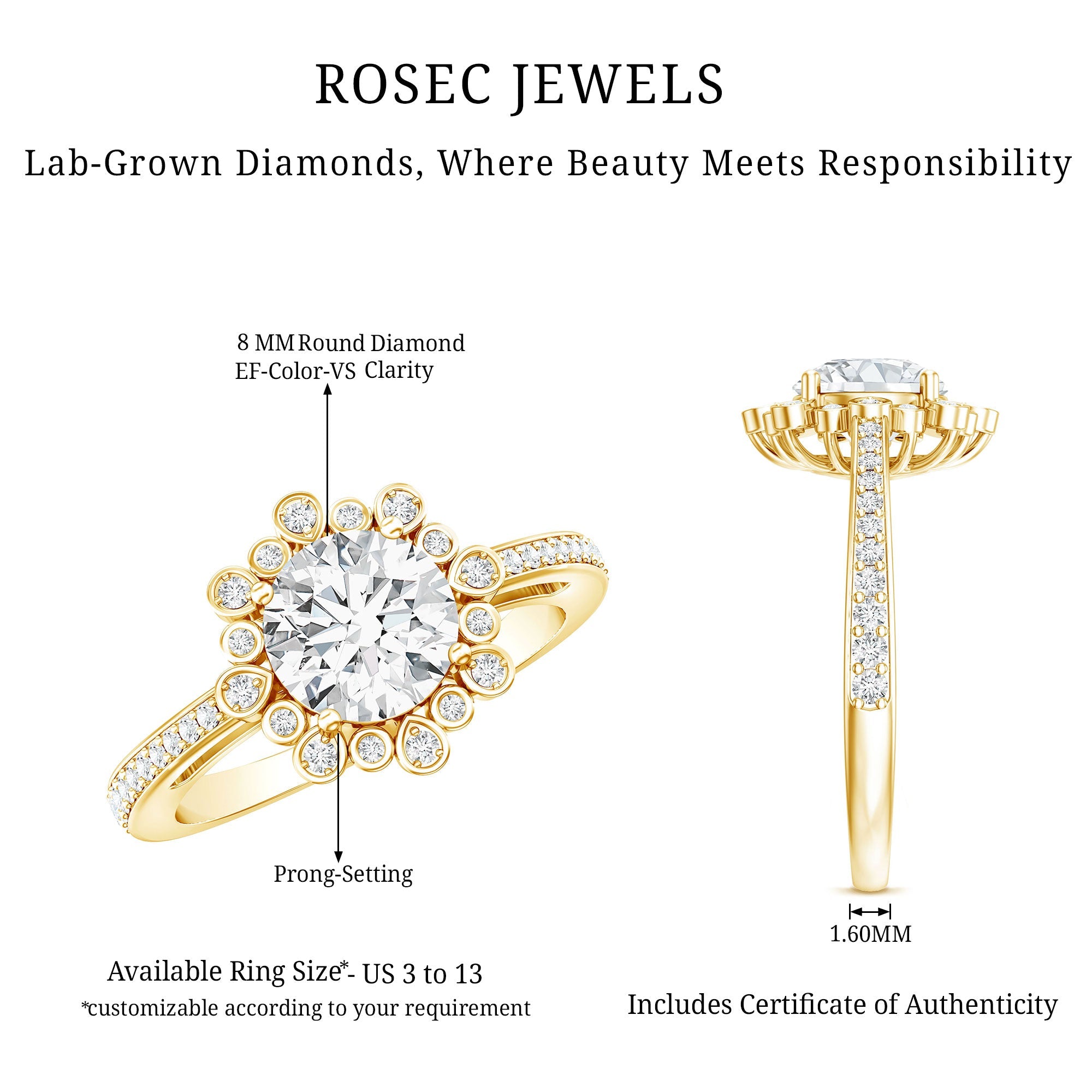 2 Carat Lab Grown Diamond Circle Engagement Ring With Side Stones
