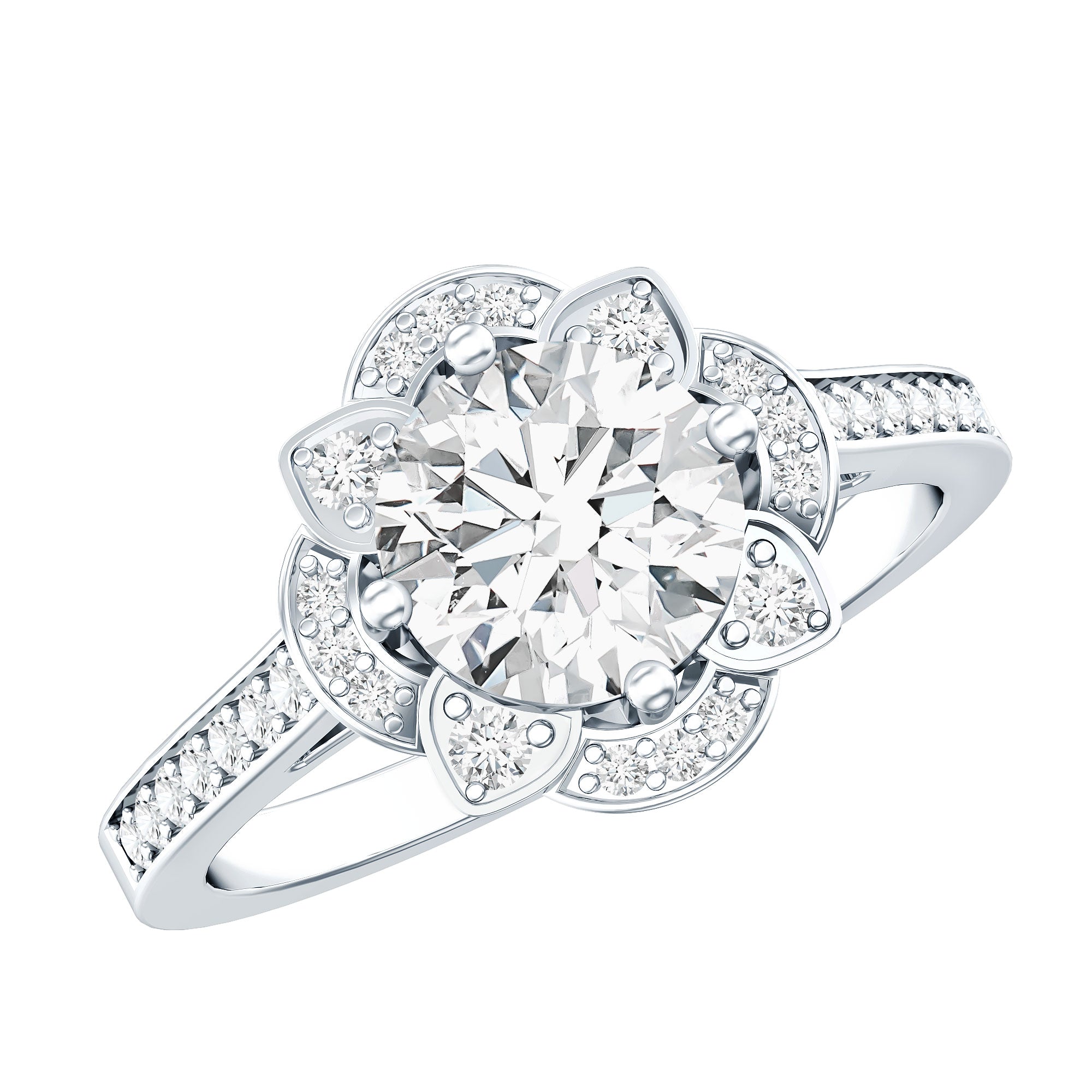 2 Carat Lab Grown Diamond Vintage Engagement Ring With Diamond Studded Shank