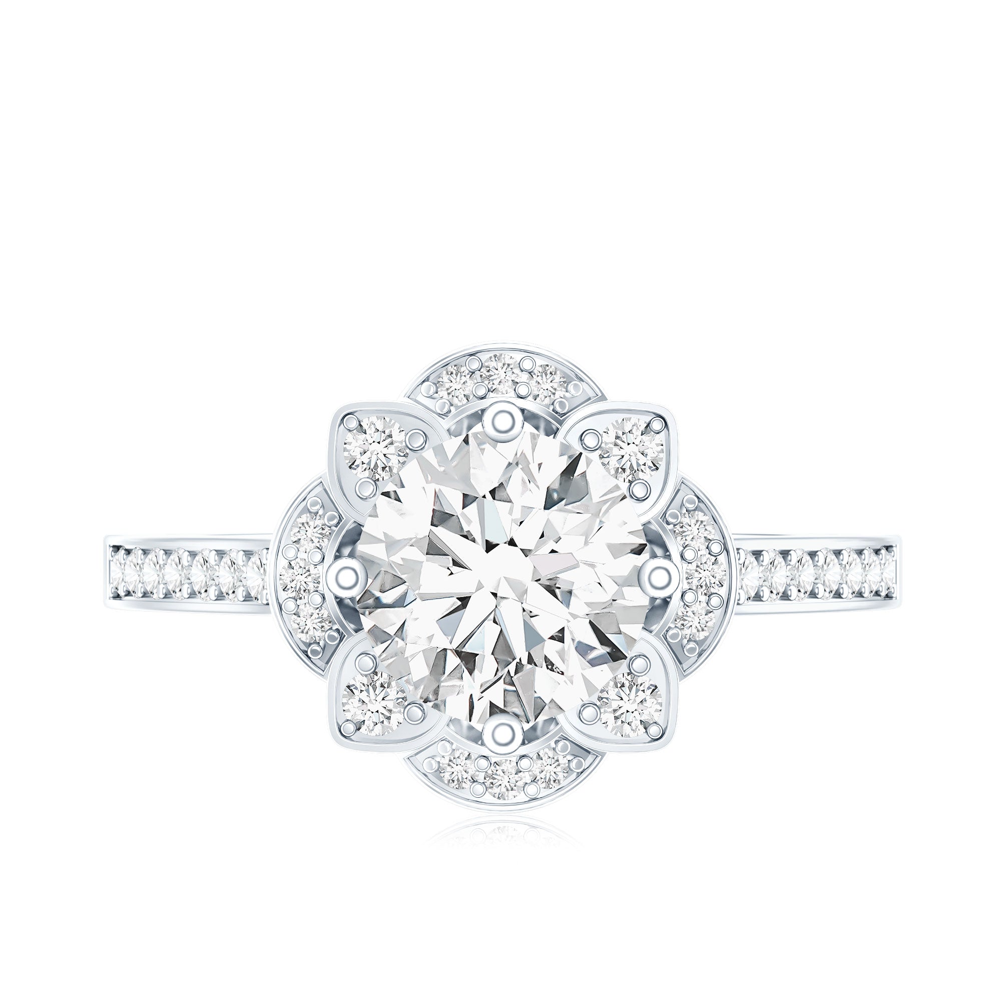 2 Carat Lab Grown Diamond Vintage Engagement Ring With Diamond Studded Shank