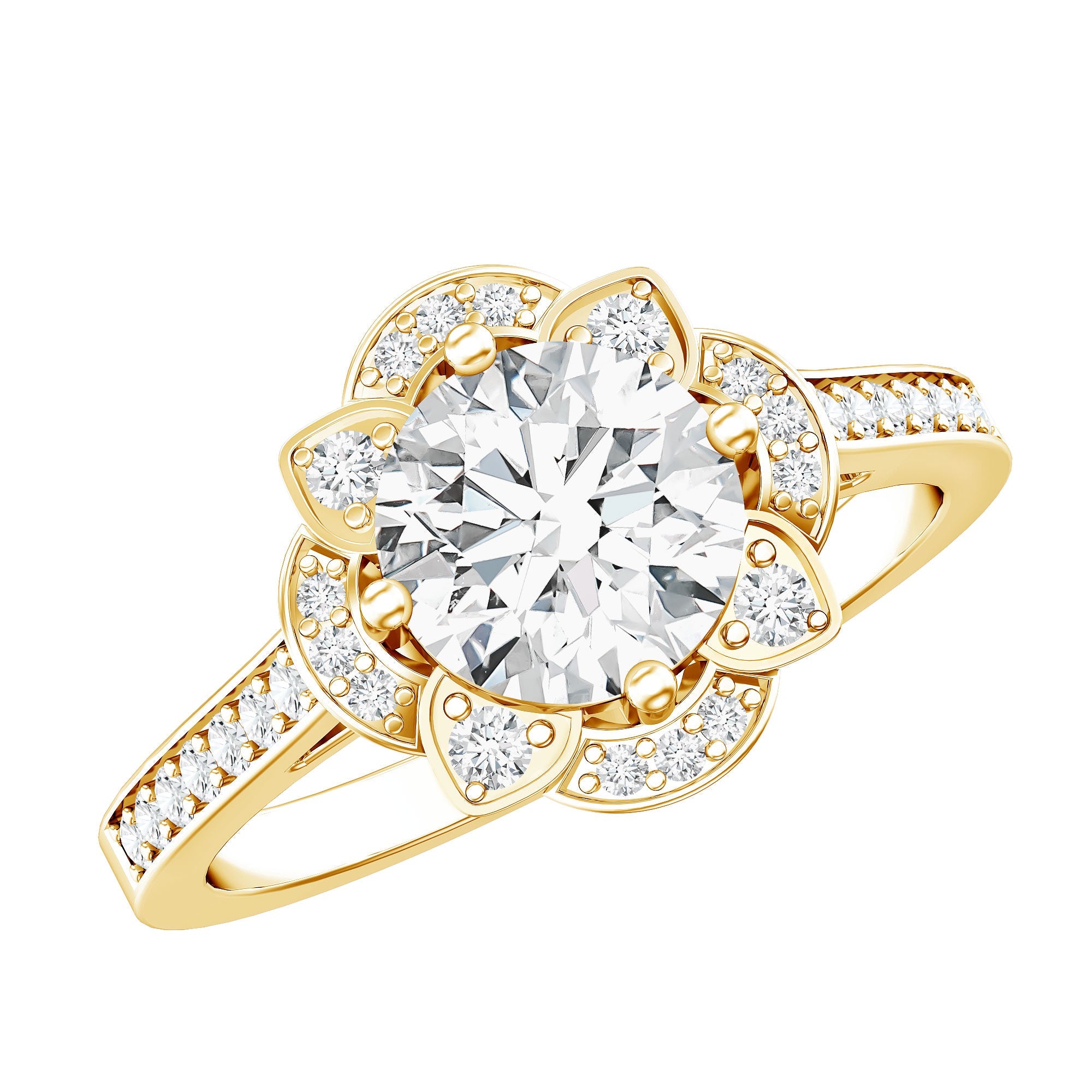 Lab Grown Diamond Ring – 2 Carat Vintage Engagement Ring With Floral Halo