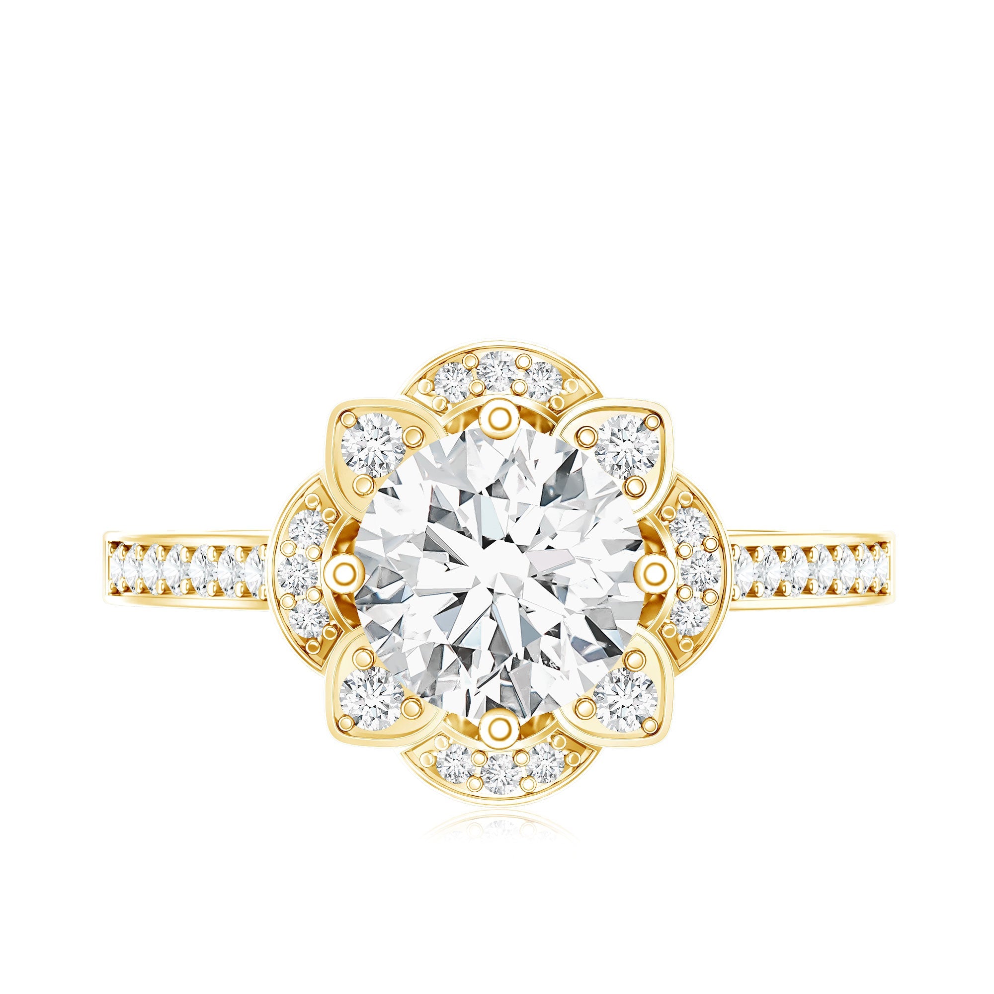 2 Carat Lab Grown Diamond Vintage Engagement Ring With Diamond Studded Shank