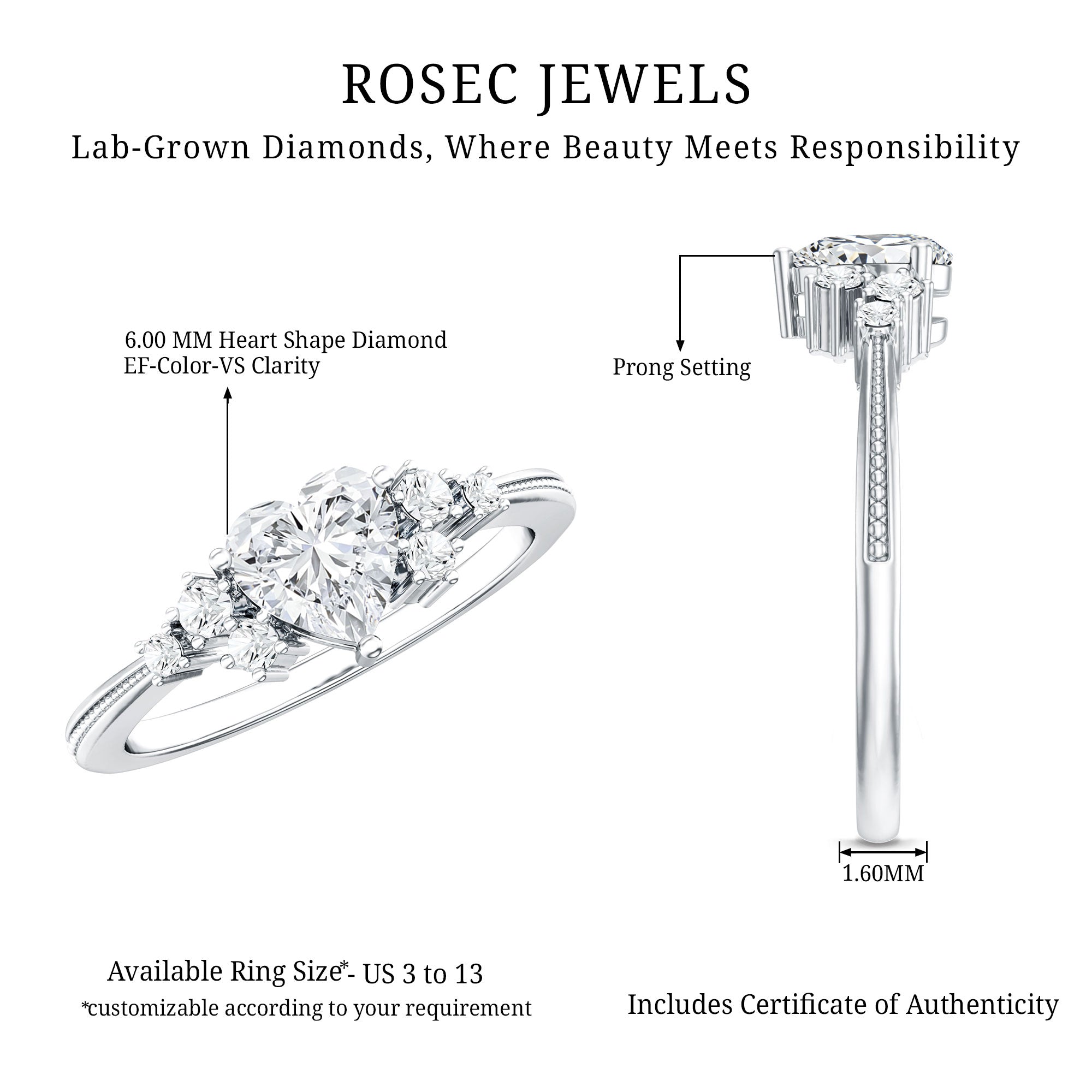 0.75 Carat Lab Grown Diamond Heart Shaped Engagement Ring