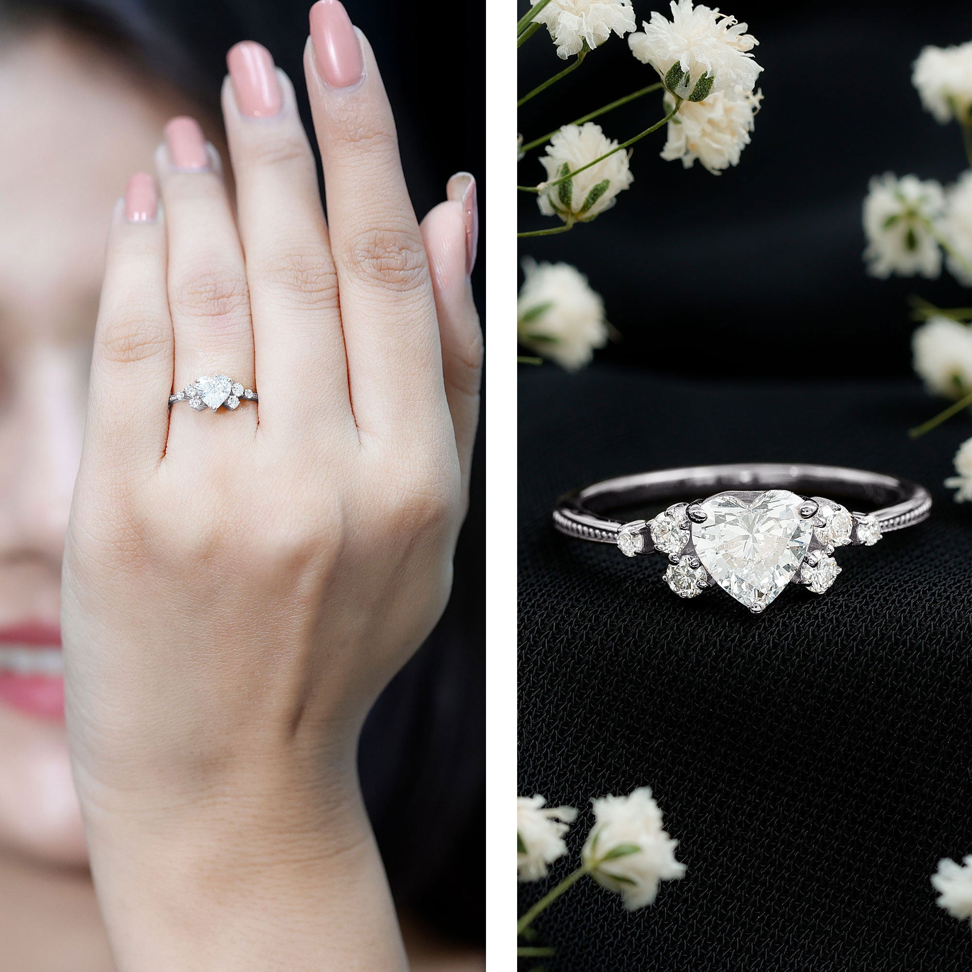 0.75 Carat Lab Grown Diamond Heart Shaped Engagement Ring