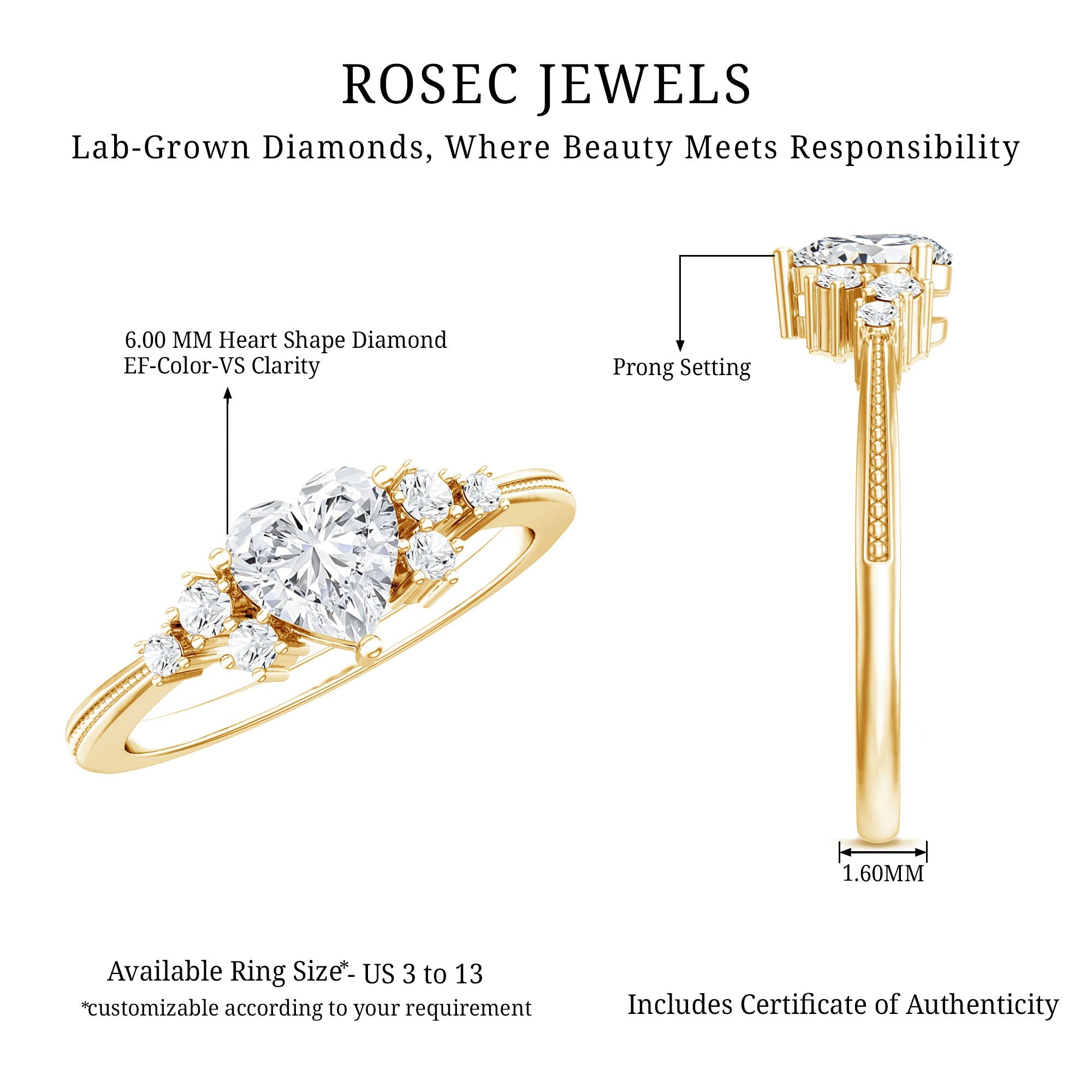 0.75 Carat Lab Grown Diamond Heart Shaped Engagement Ring