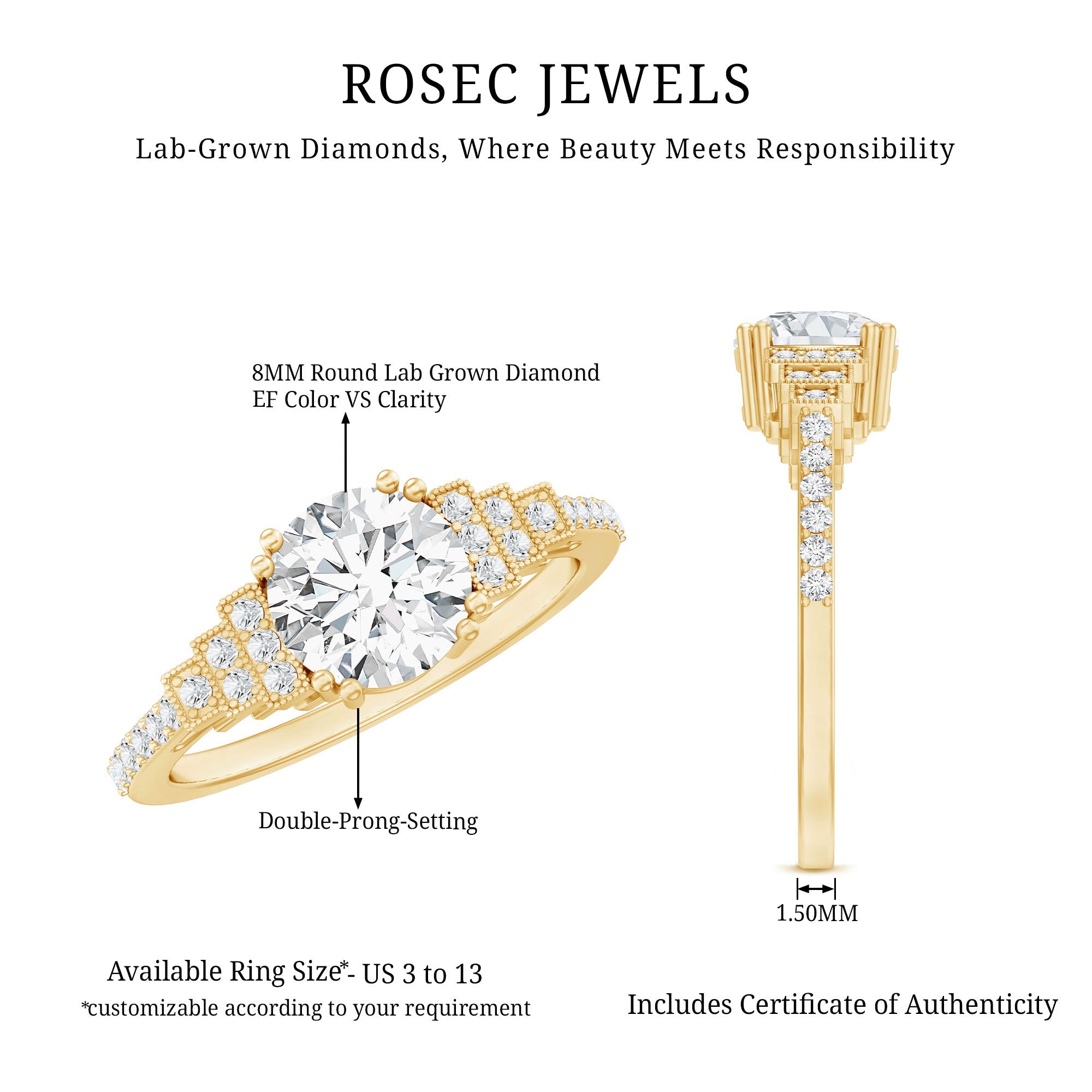 2 Carat Lab Grown Diamond Retro Engagement Ring